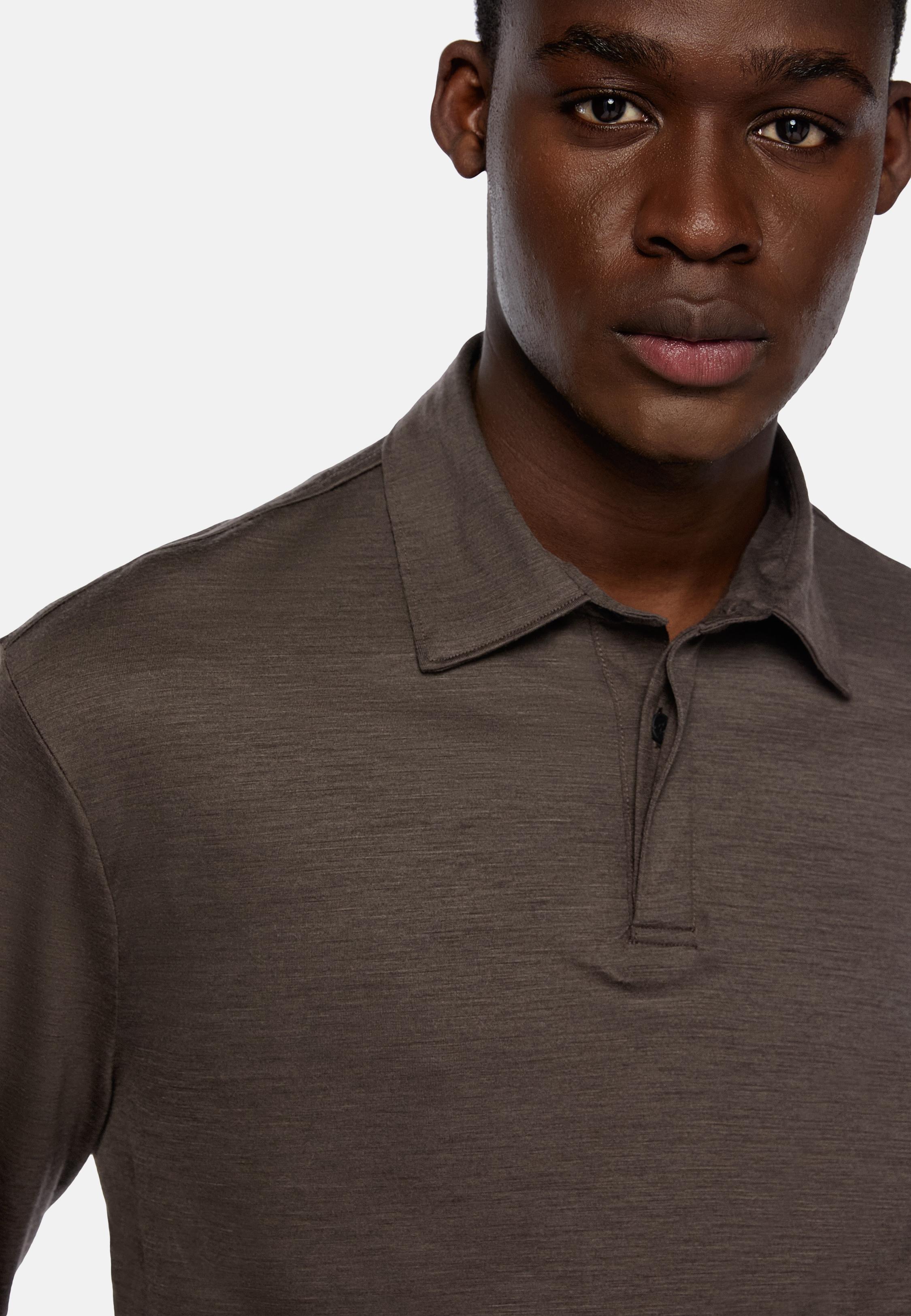 Brown Plain Long Polo Shirt, , large image number 5