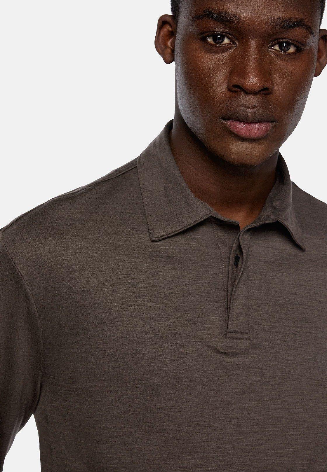 Brown Plain Long Polo Shirt, , large image number 6