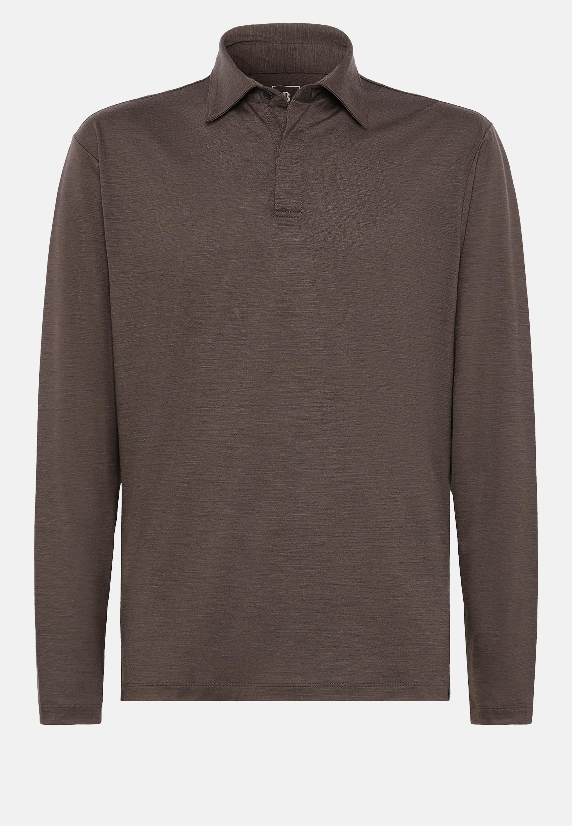 Brown Plain Long Polo Shirt, , large image number 7