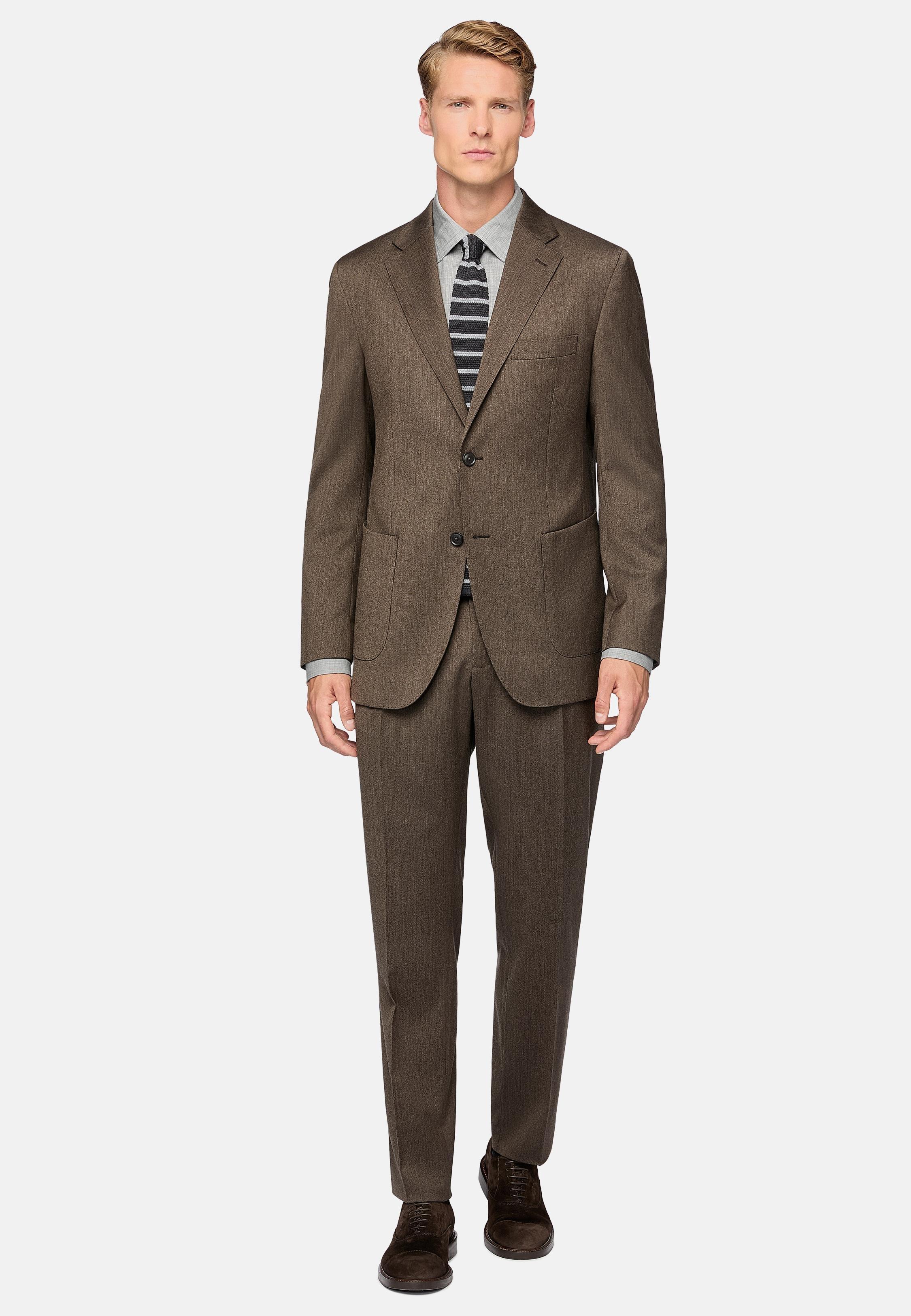 Brown Stretched Wool Suit, , large image number 0