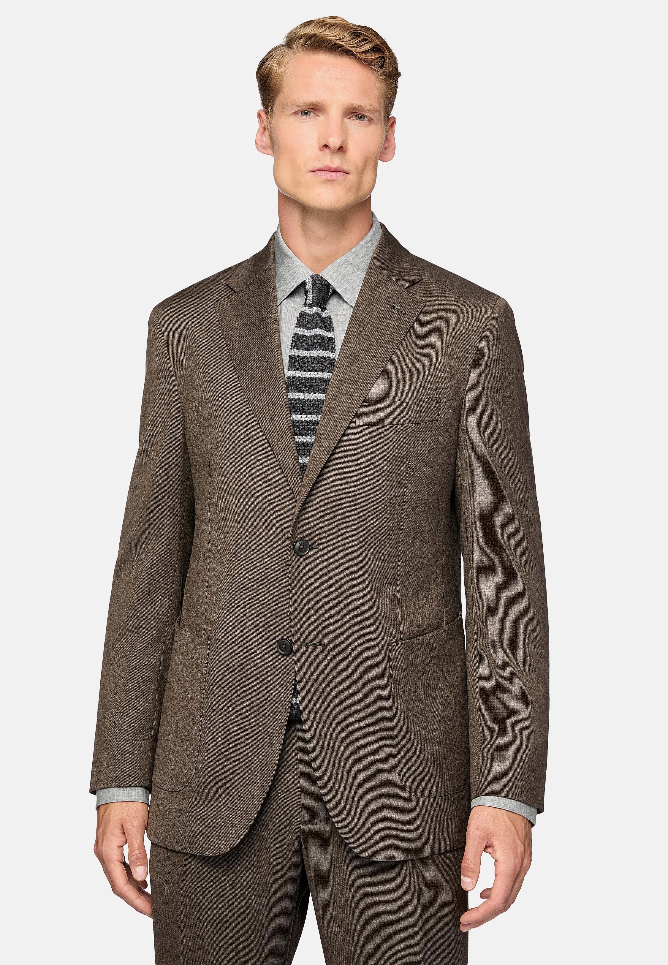 Brown Stretched Wool Suit, , large image number 1