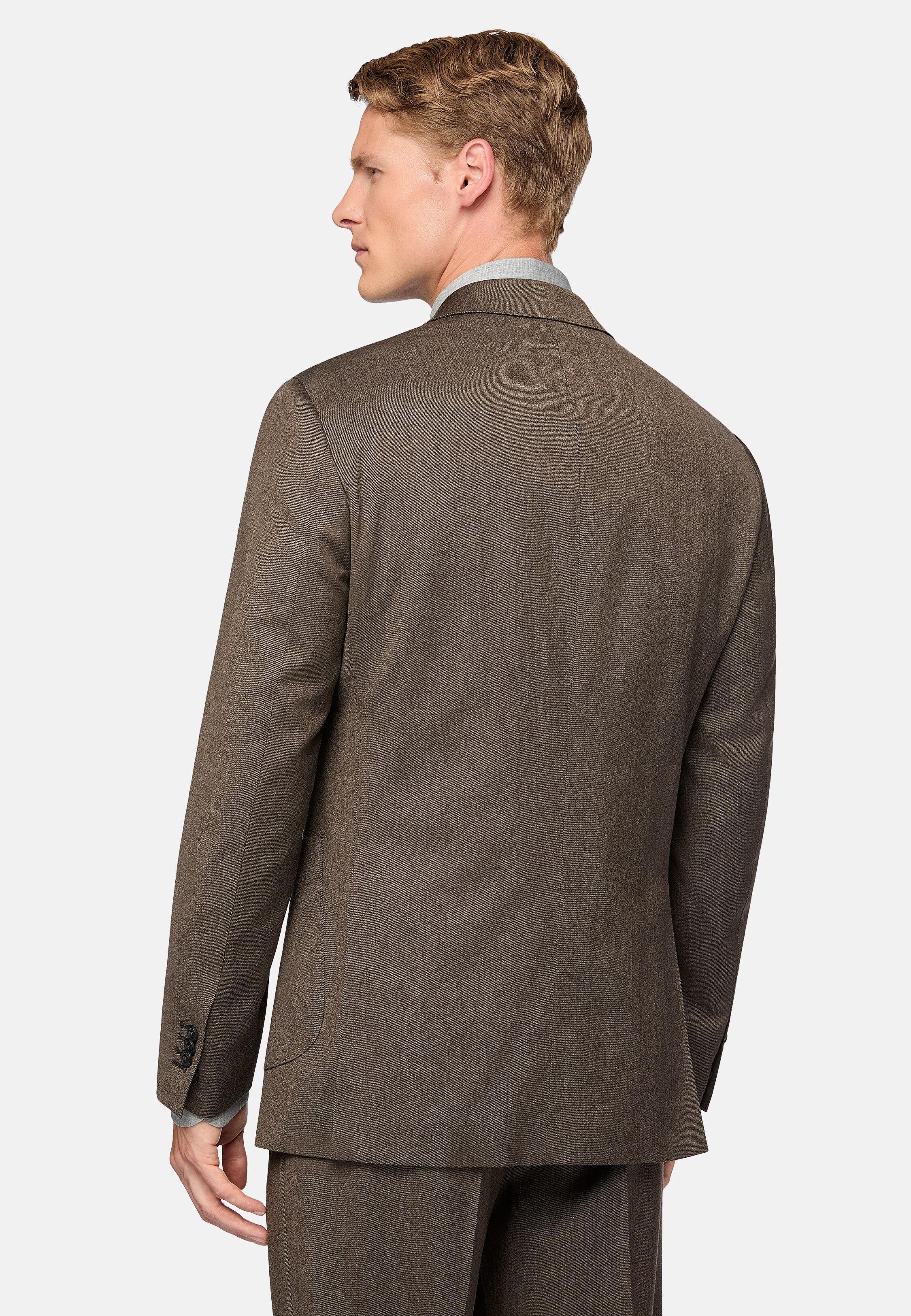 Brown Stretched Wool Suit, Brown, large image number 1