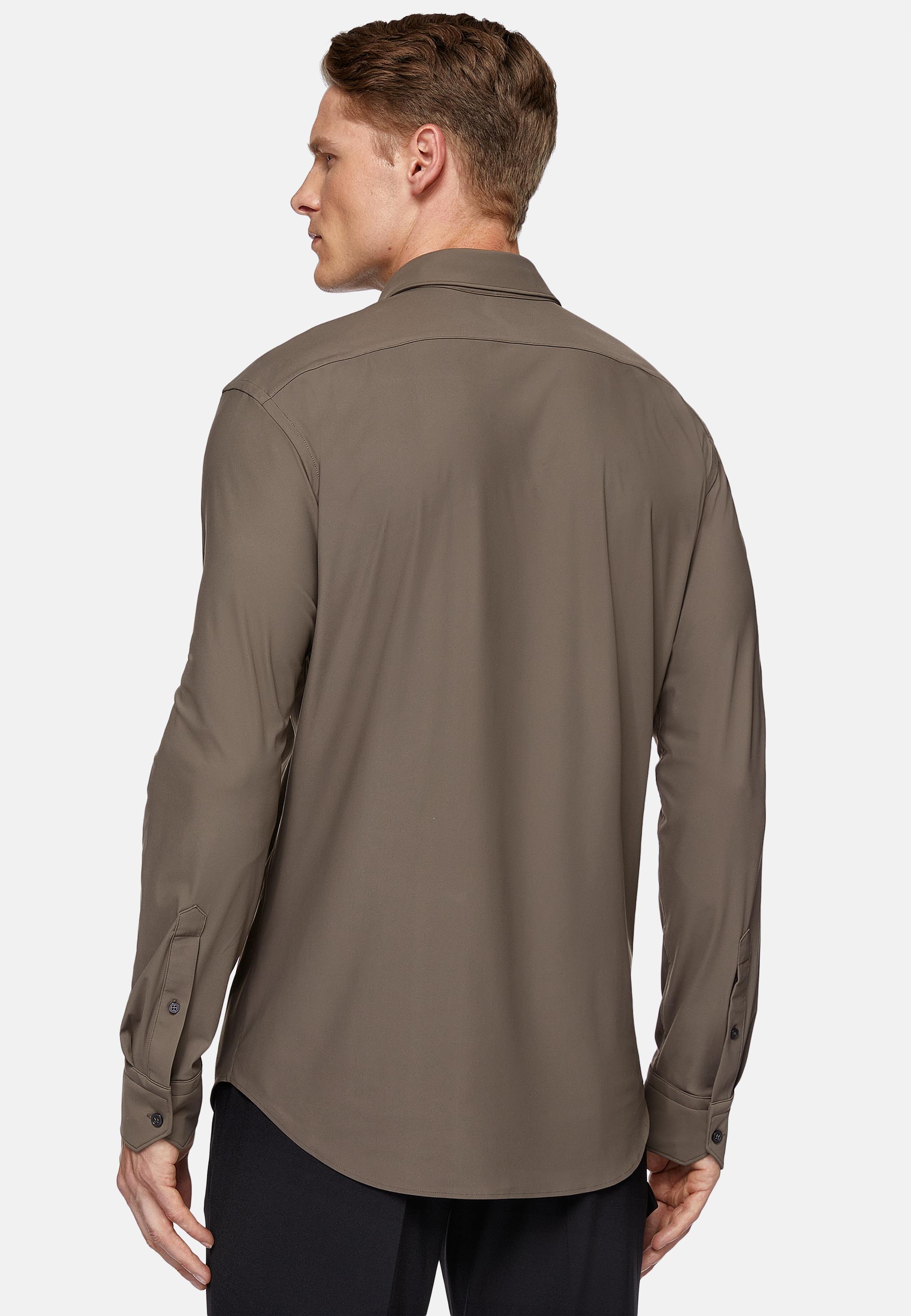 Brown Slim Fit Stretch Nylon Shirt, Taupe, large image number 1