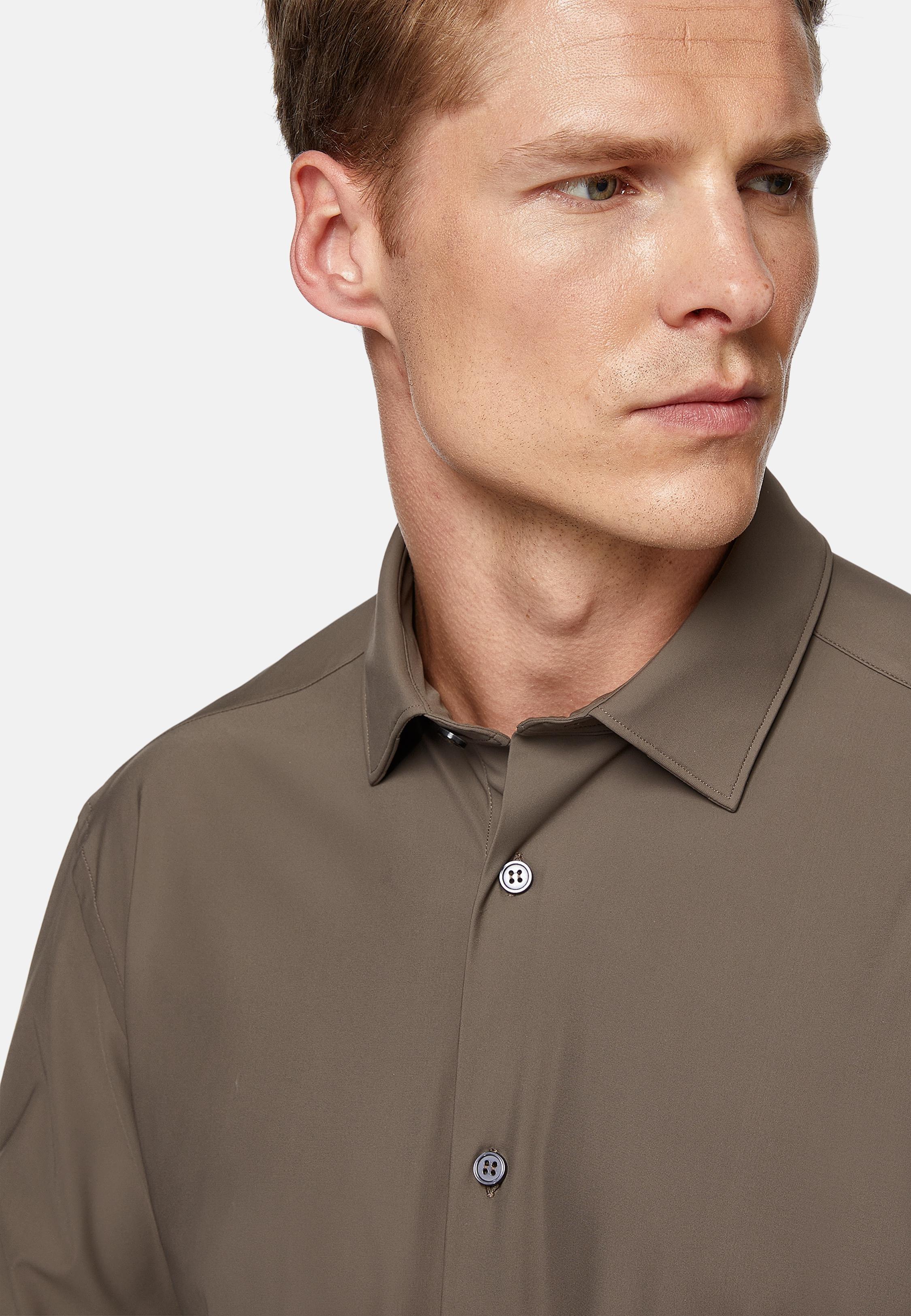 Brown Slim Fit Stretch Nylon Shirt, Taupe, large image number 2