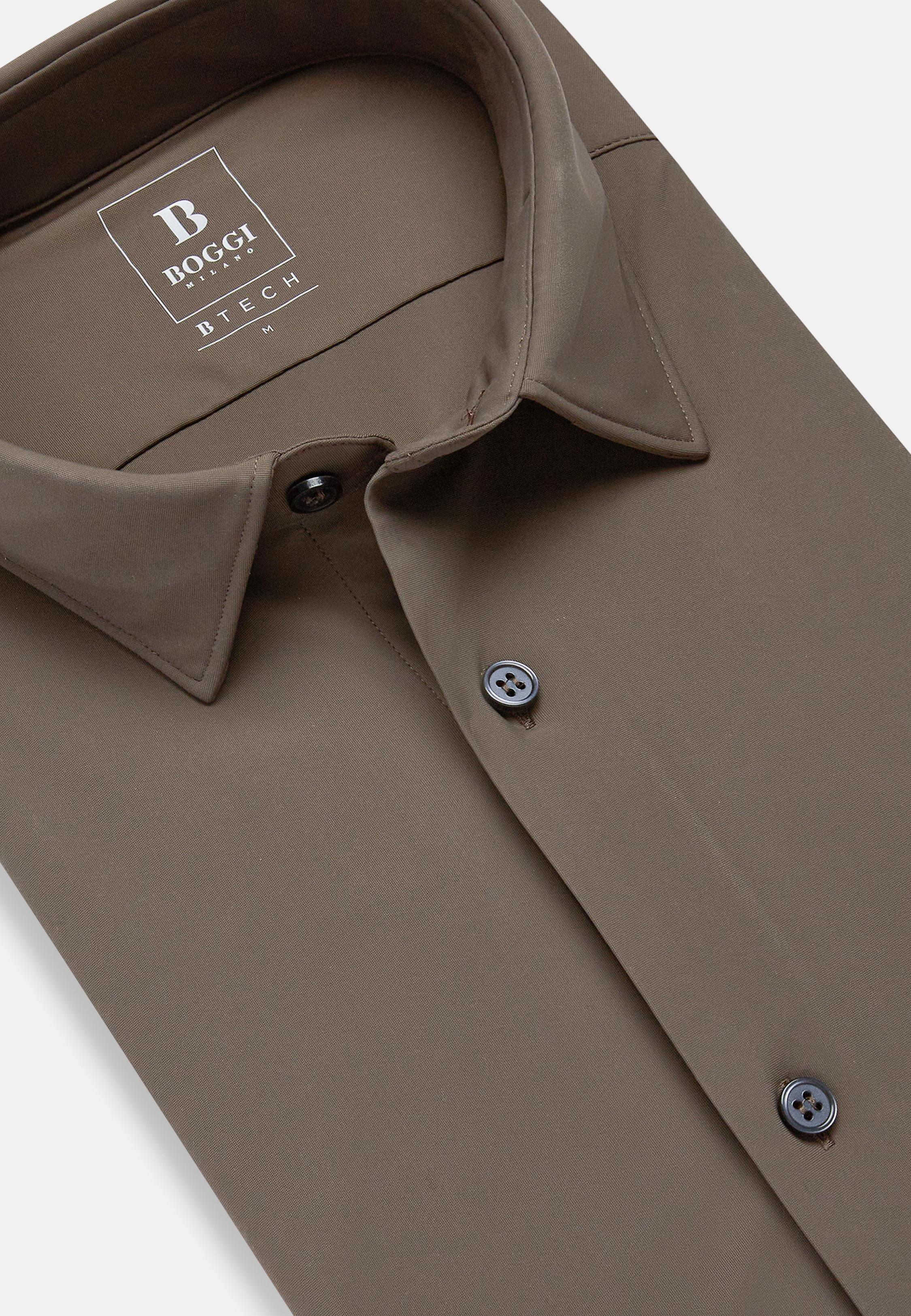 Brown Slim Fit Stretch Nylon Shirt, Taupe, large image number 3