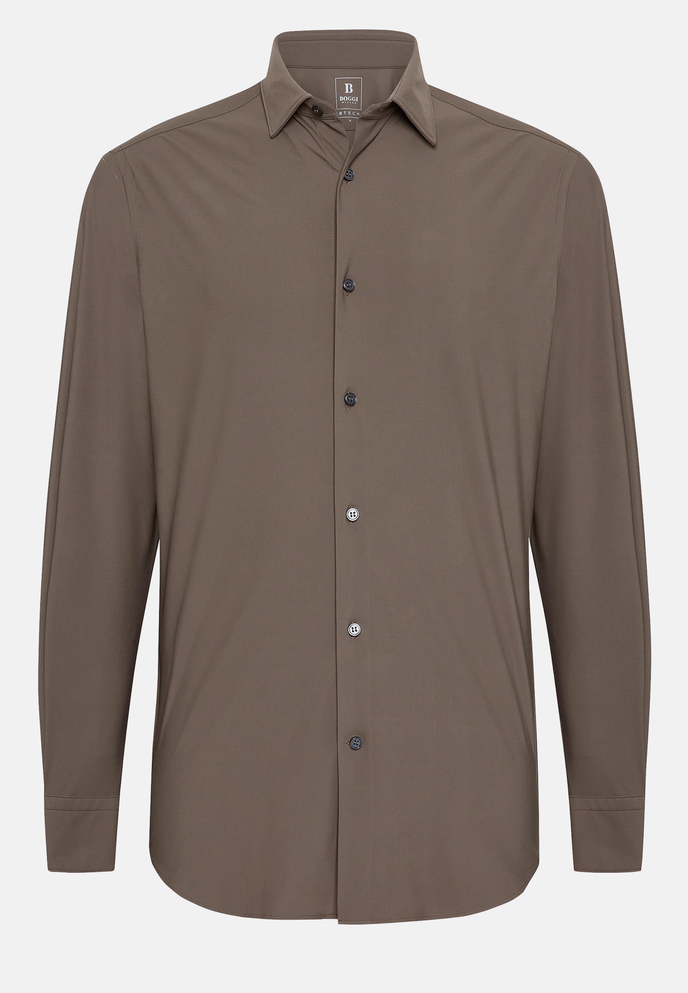 Brown Slim Fit Stretch Nylon Shirt, Taupe, large image number 4