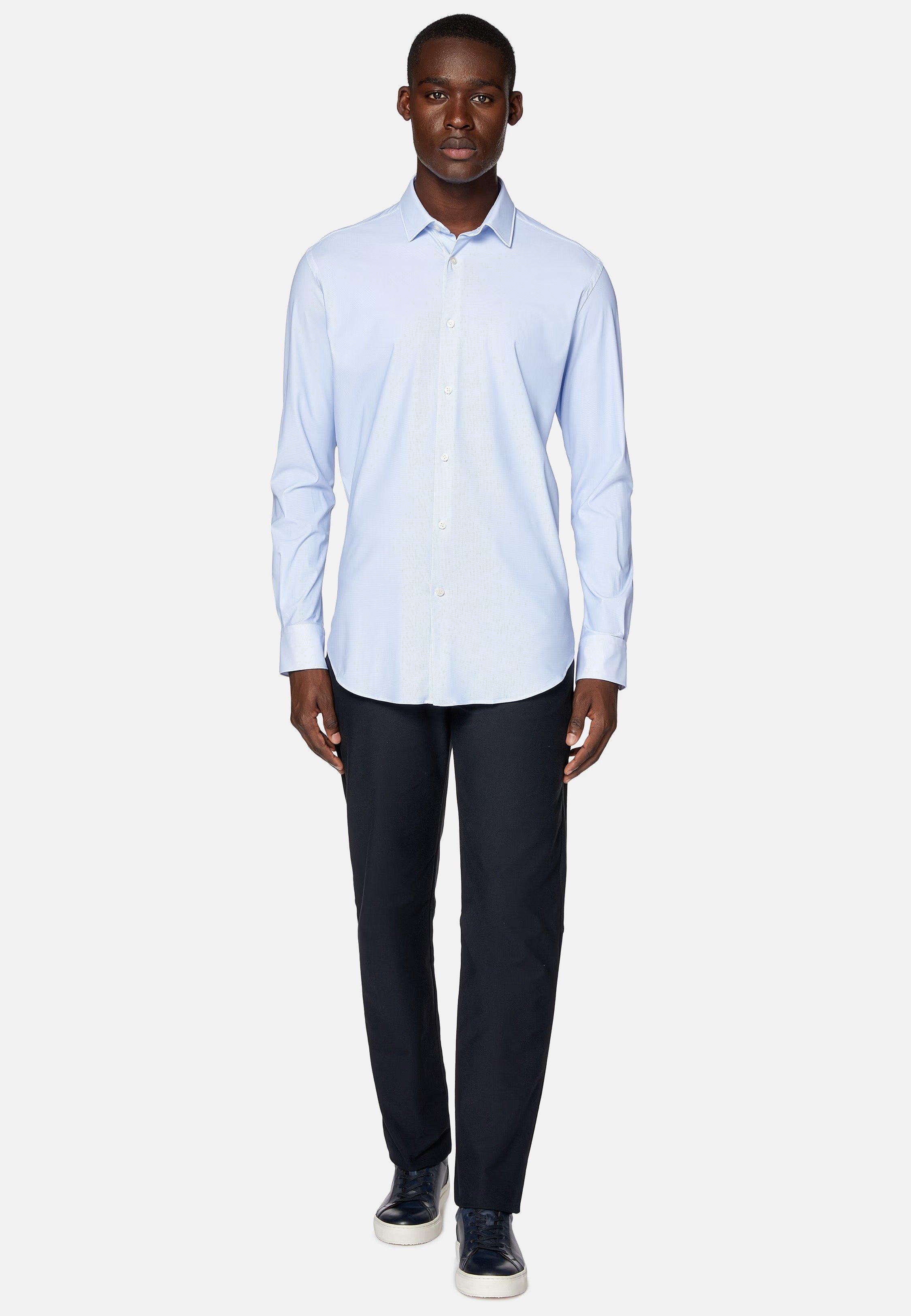 Blue Slim Fit Stretch Nylon Shirt, Light Blue, large image number 1