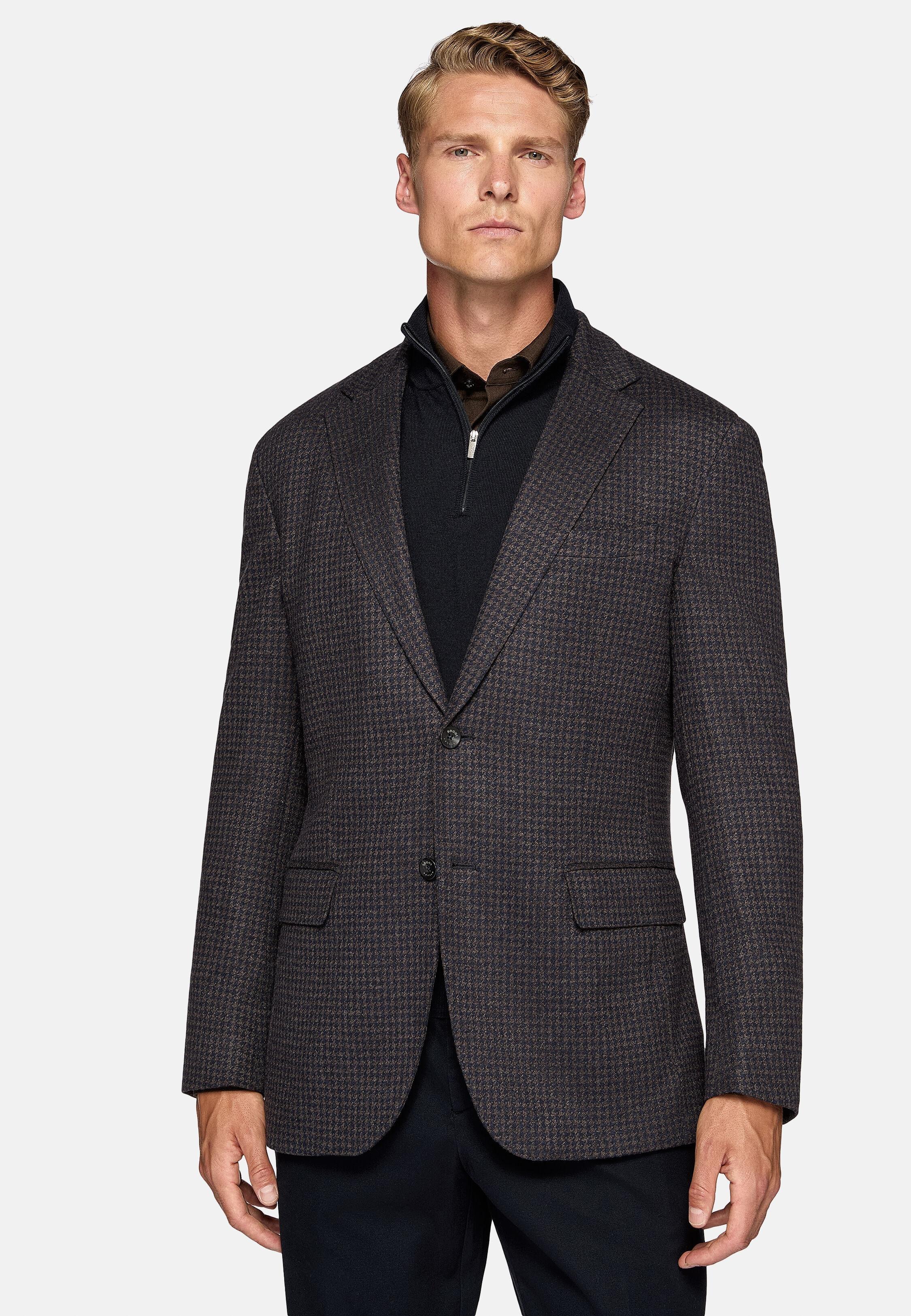 Brown Structured Formal Jacket, Brown - Blue, large image number 1