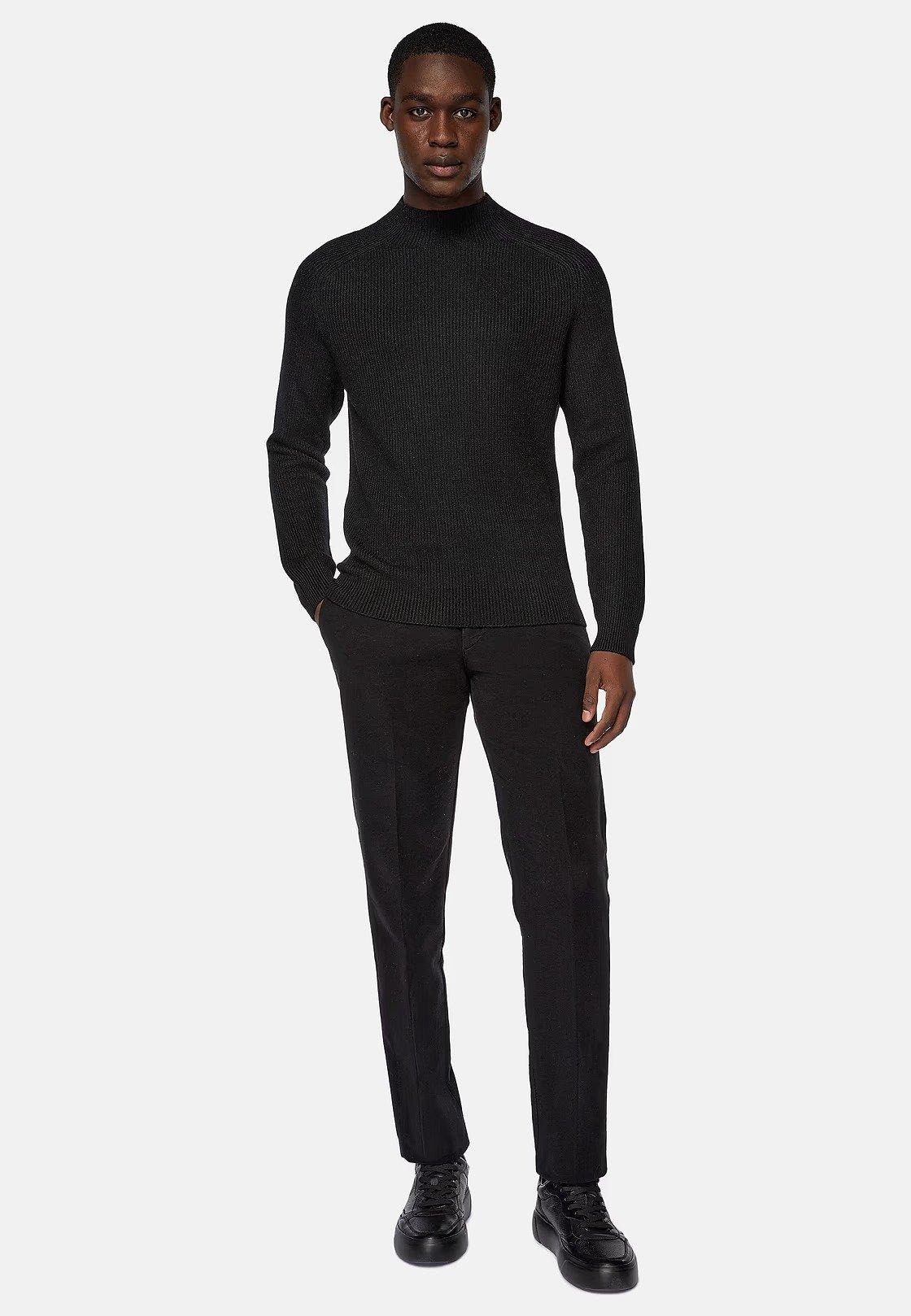 Black Solid Long Mock Polo Neck, Black, large image number 0