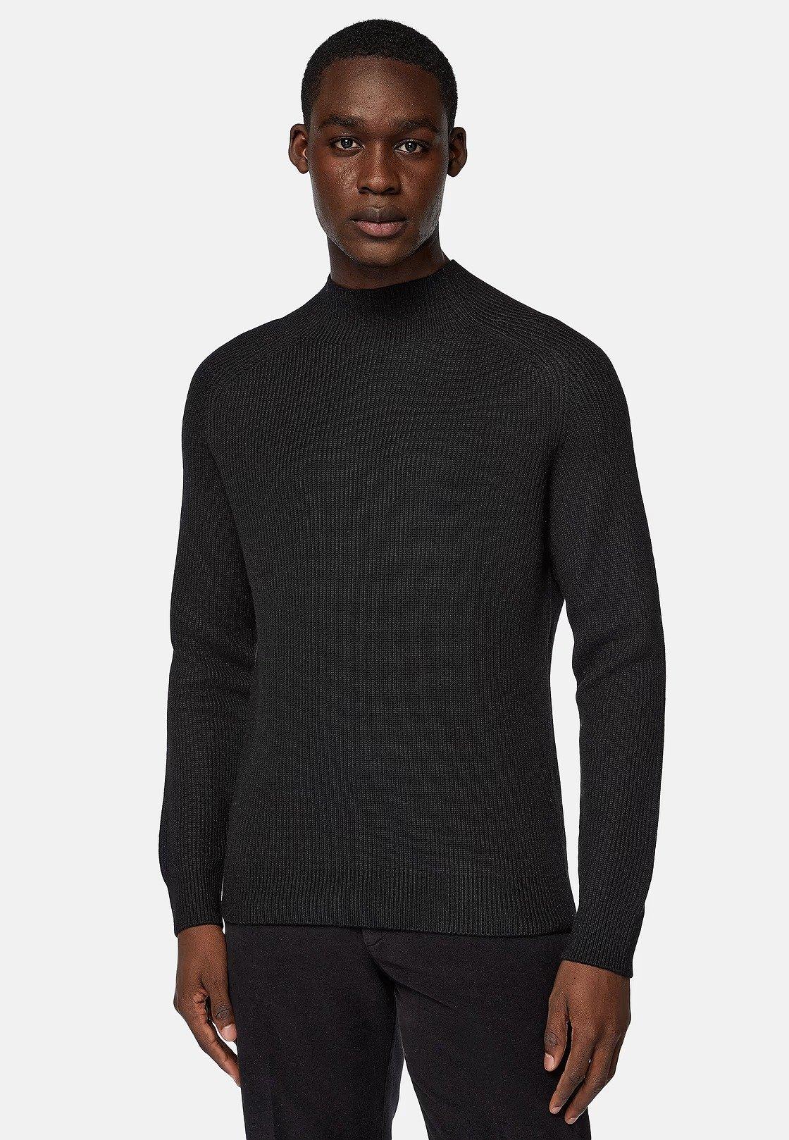 Black Solid Long Mock Polo Neck, 3901_BLAC, large image number 4