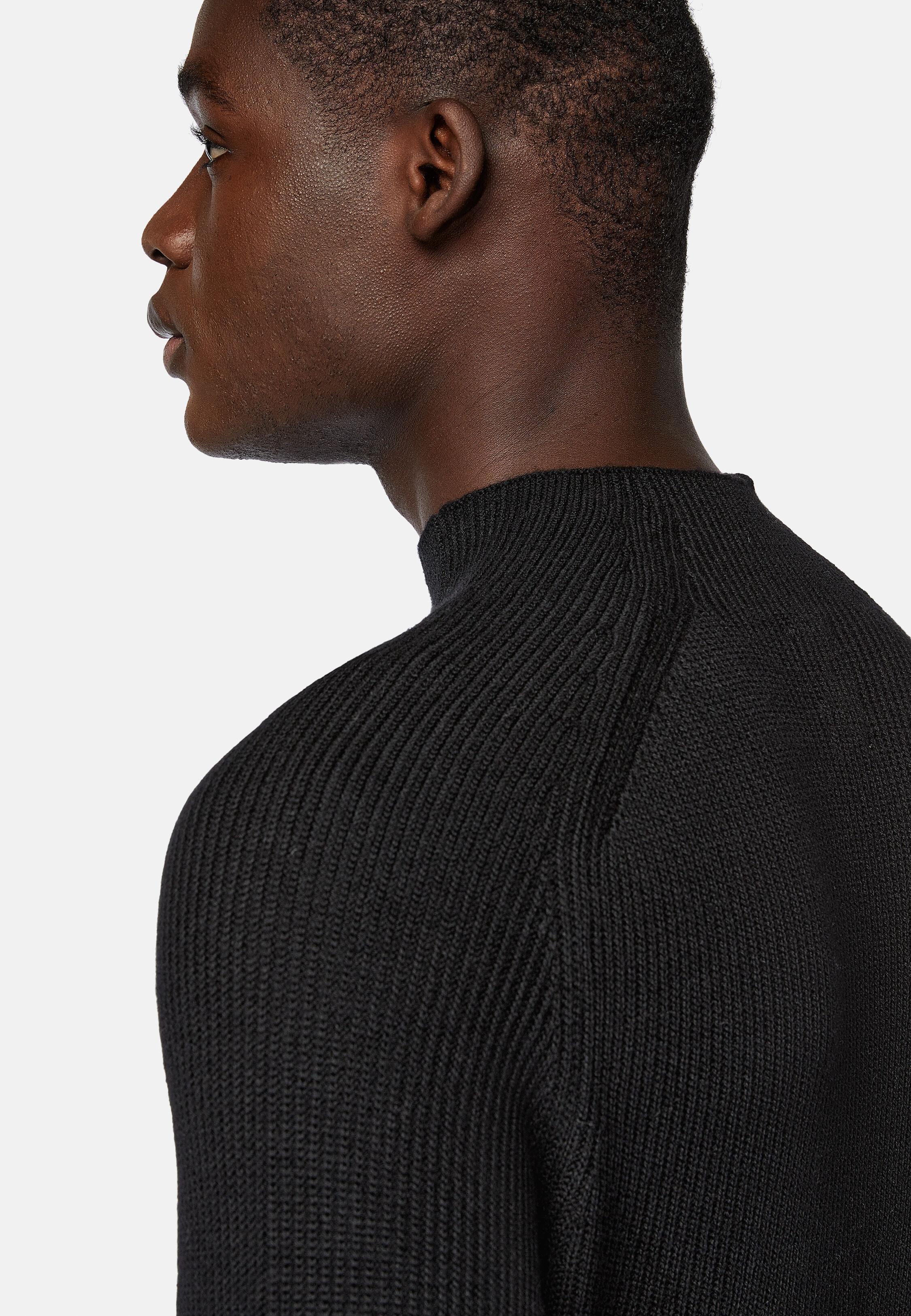Black Solid Long Mock Polo Neck, 3901_BLAC, large image number 5