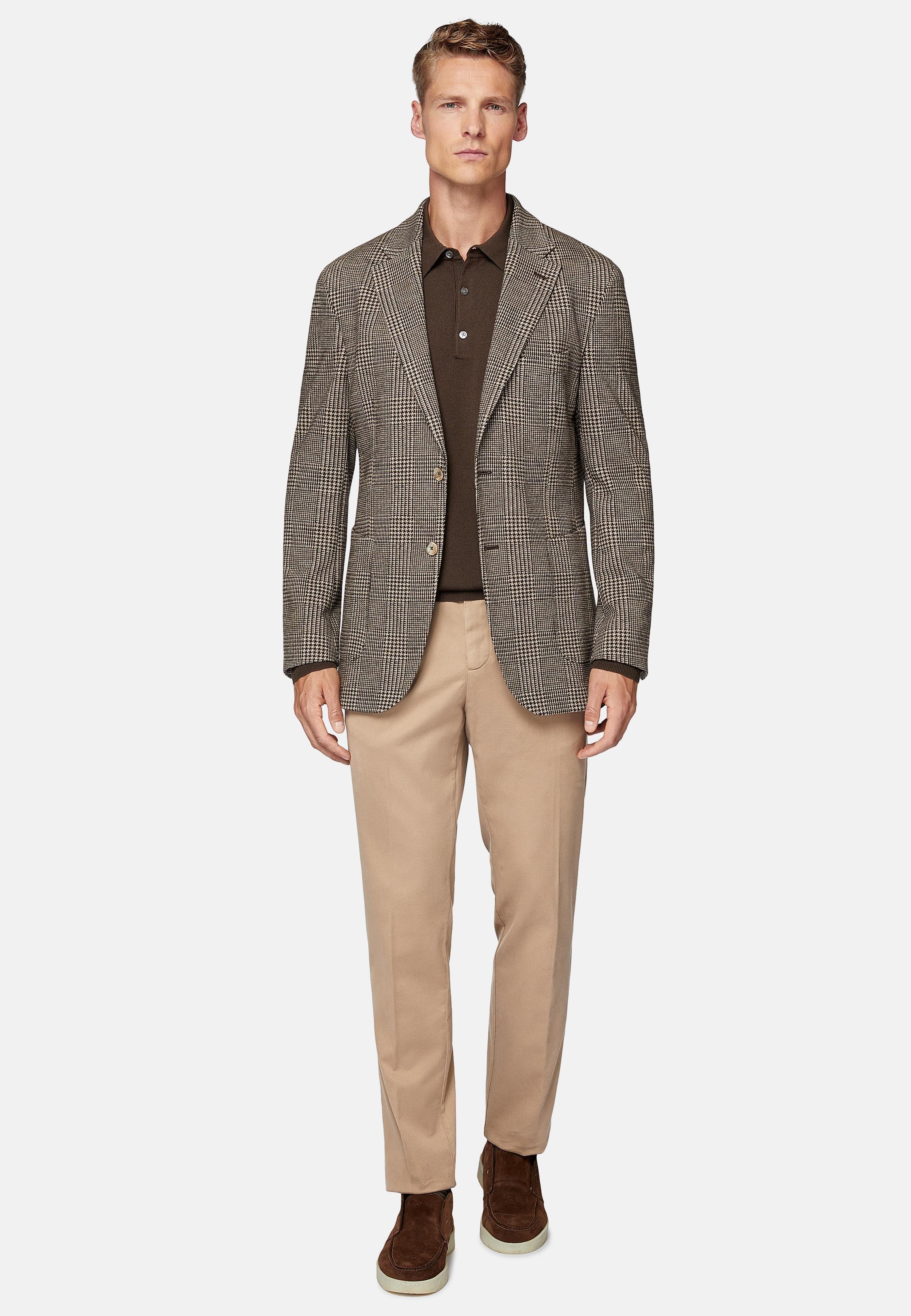 Brown Check Cotton Blend Jacket, , large image number 0