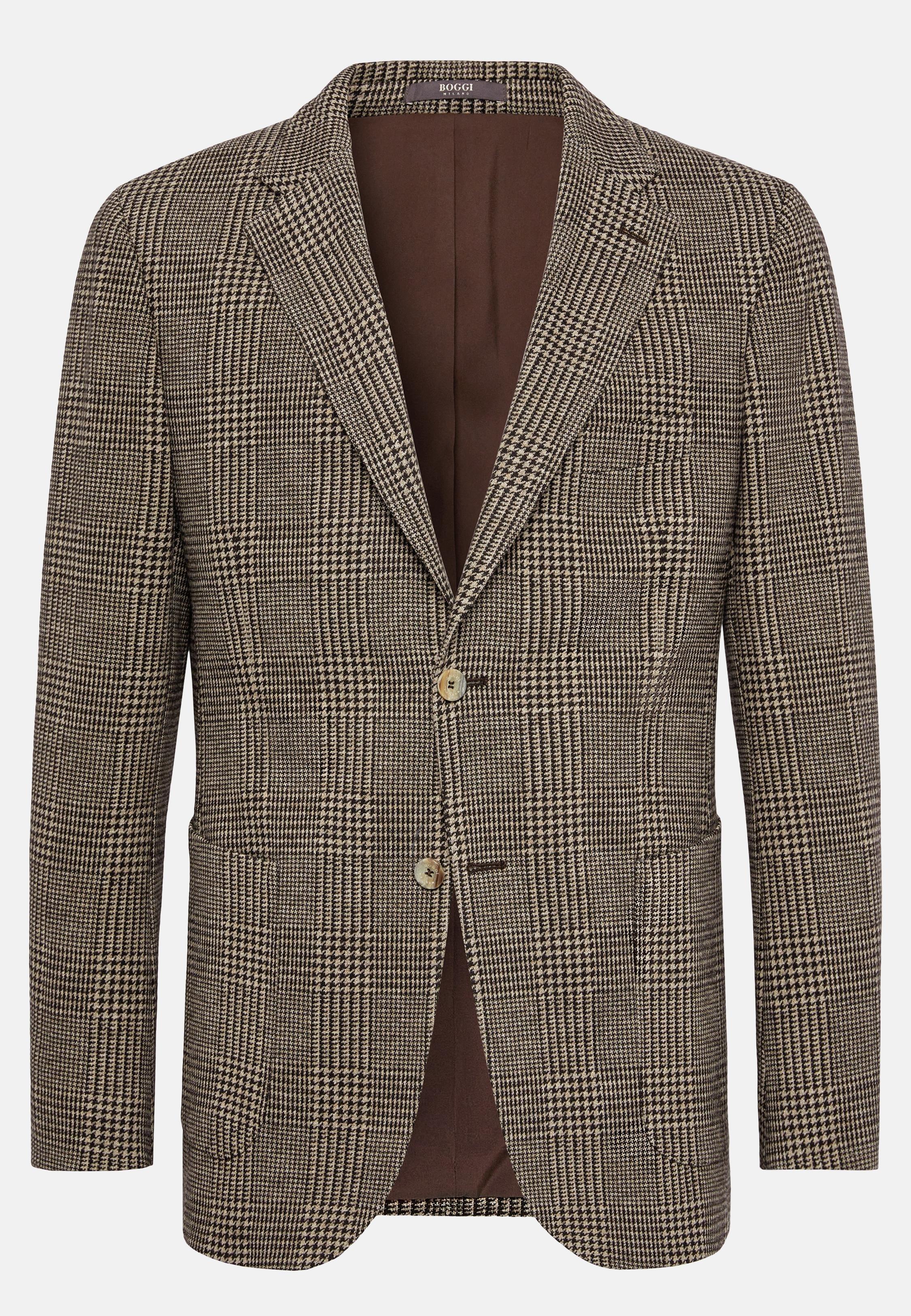 Brown Check Cotton Blend Jacket, , large image number 4