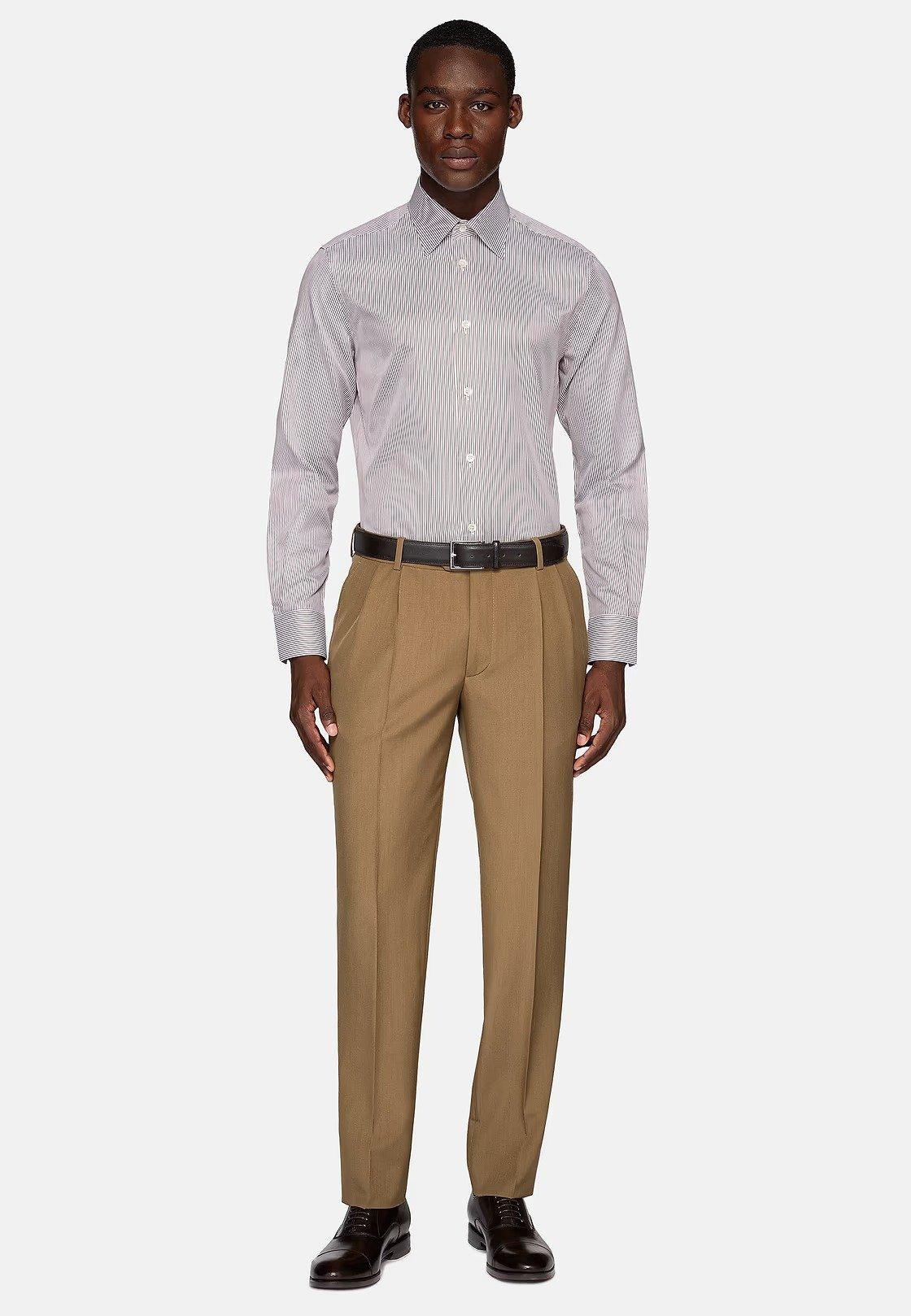 Brown Striped Tailored Formal Shirt, , large image number 0