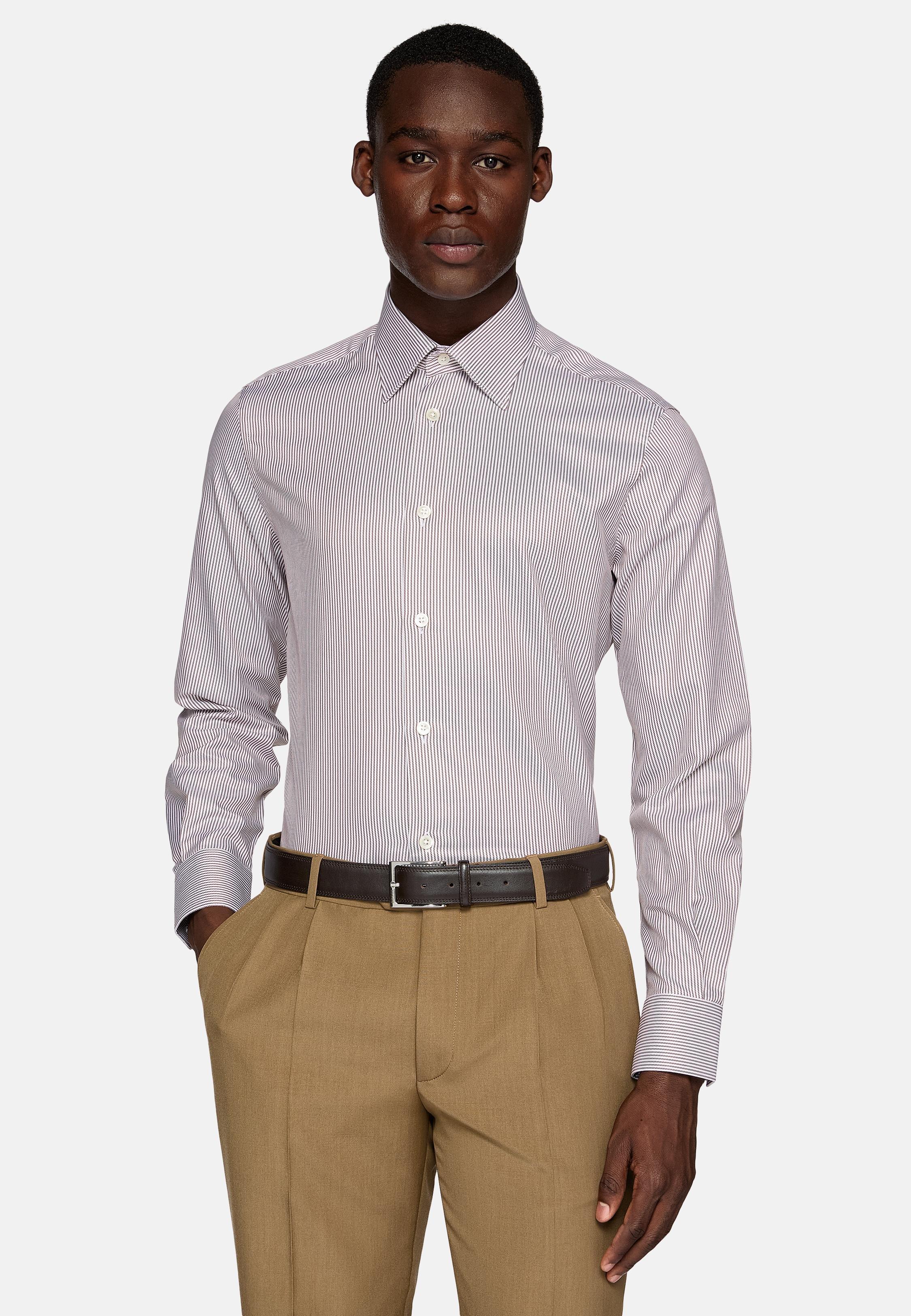 Brown Striped Tailored Formal Shirt, , large image number 1