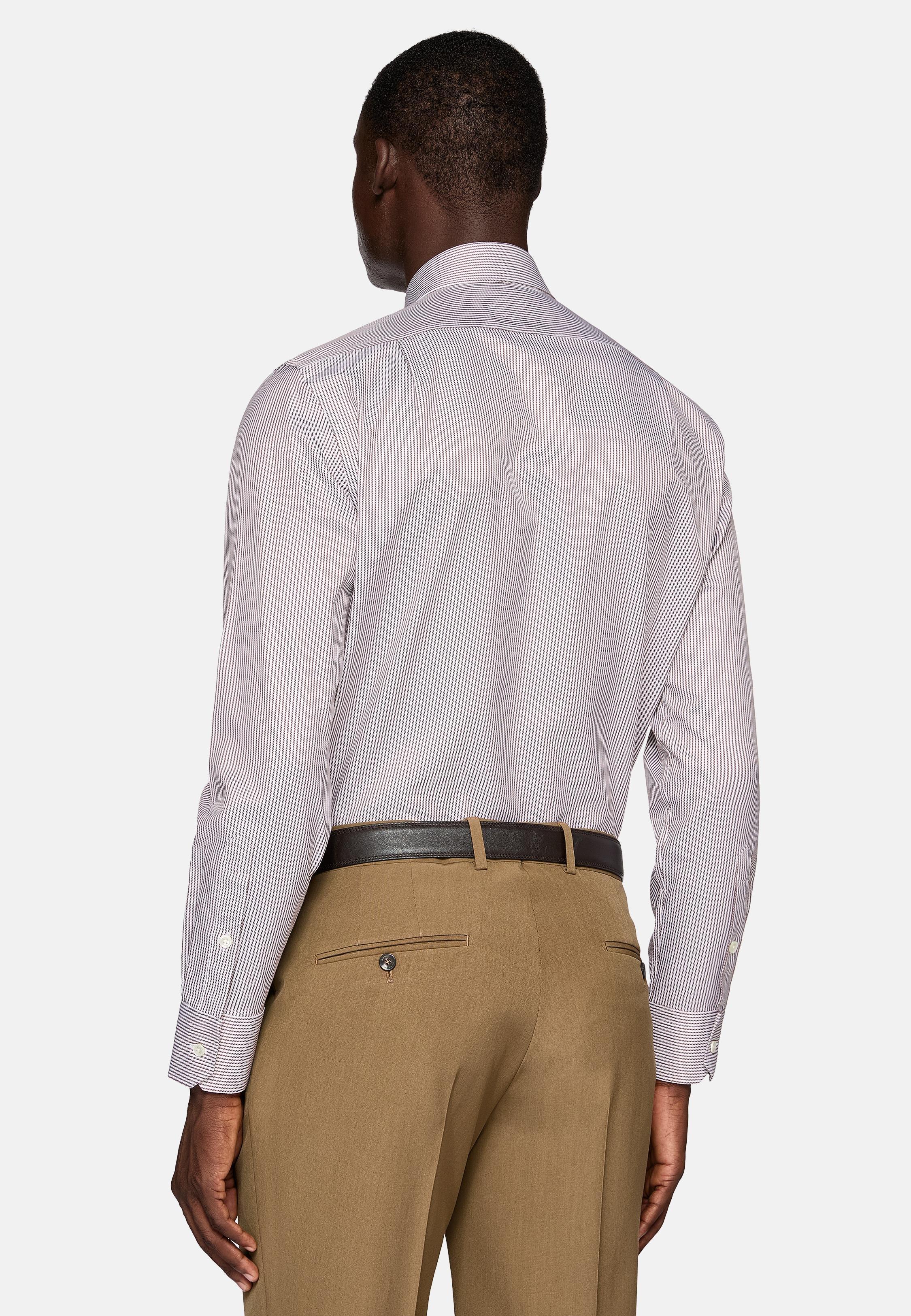 Brown Striped Tailored Formal Shirt, , large image number 3