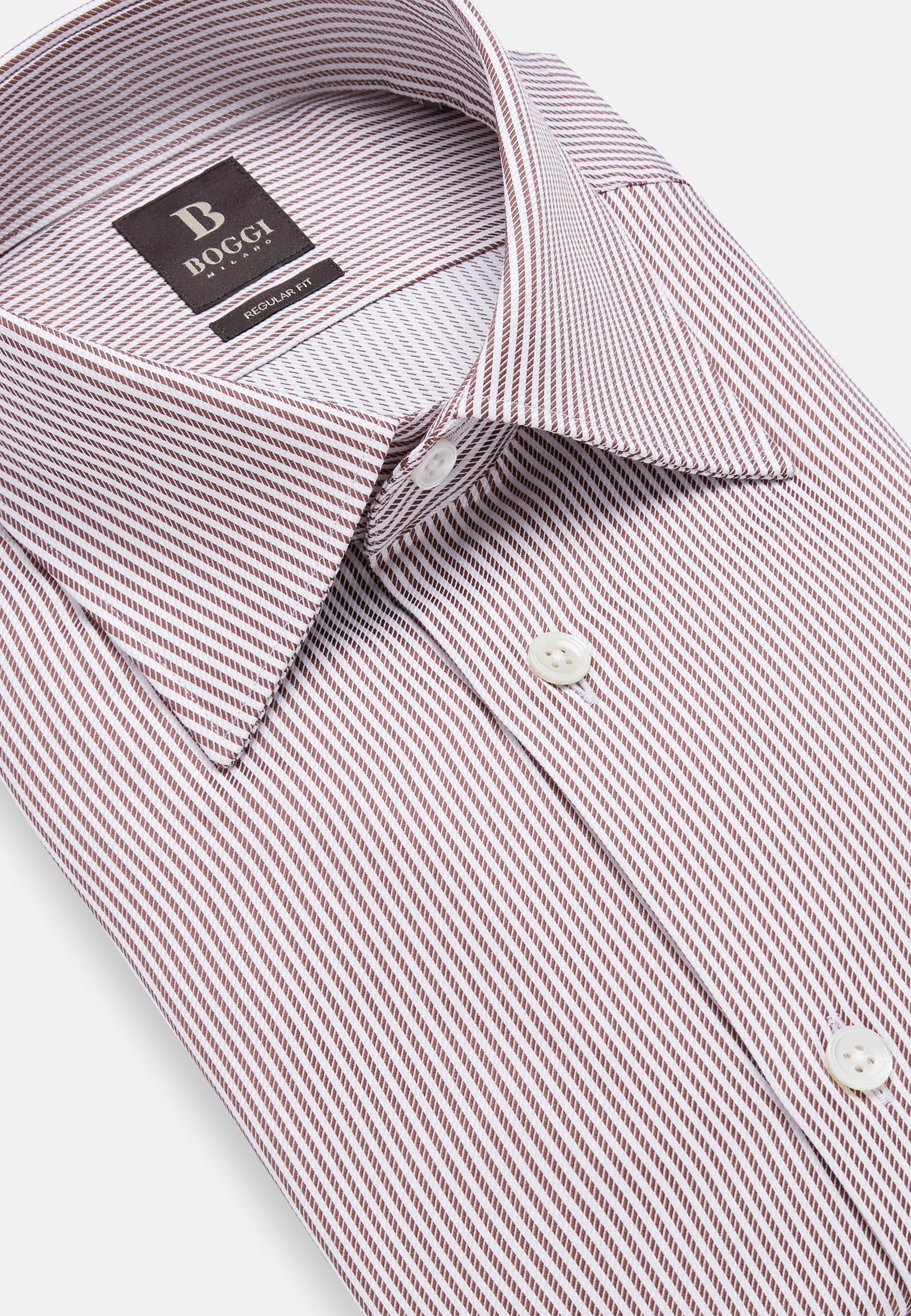 Brown Striped Tailored Formal Shirt, , large image number 6