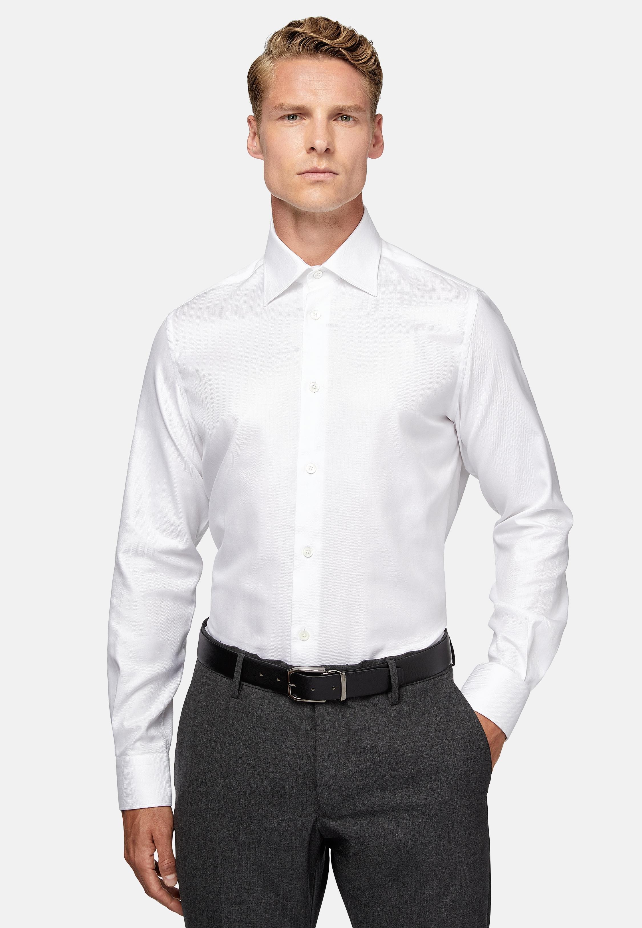White Solid Tailored Shirt, White, large image number 1