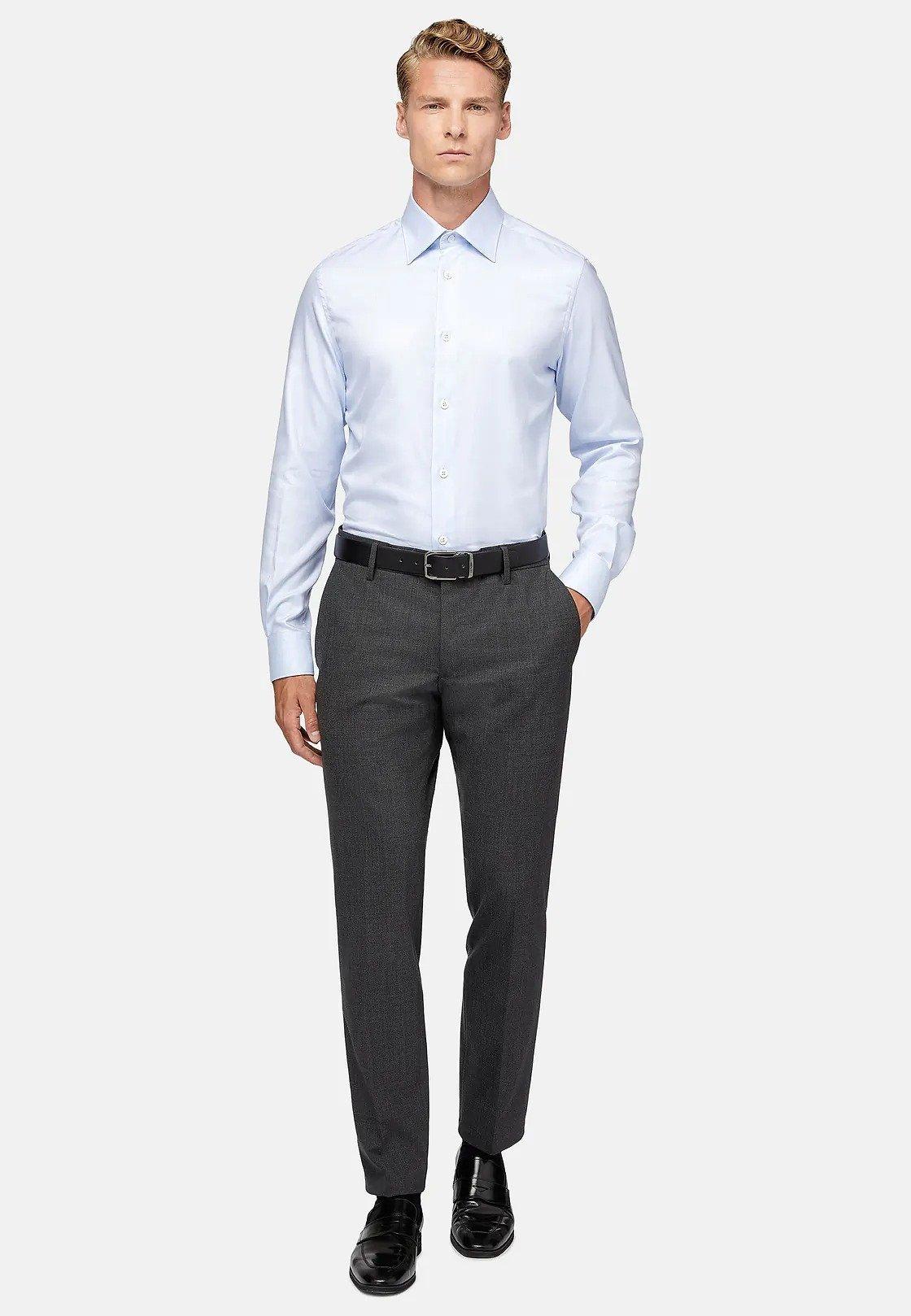 Blue Herringbone Cotton Shirt, Light Blue, large image number 0