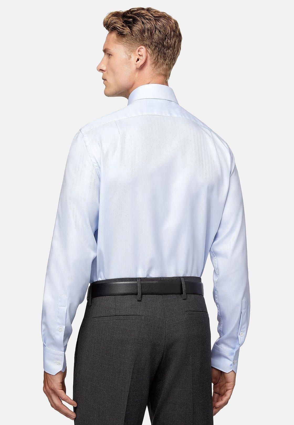 Blue Herringbone Cotton Shirt, Light Blue, large image number 2