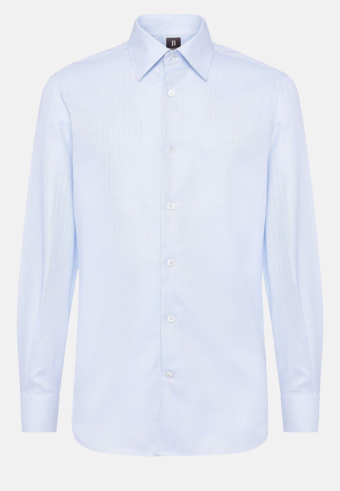 Blue Herringbone Cotton Shirt, Light Blue, large image number 4