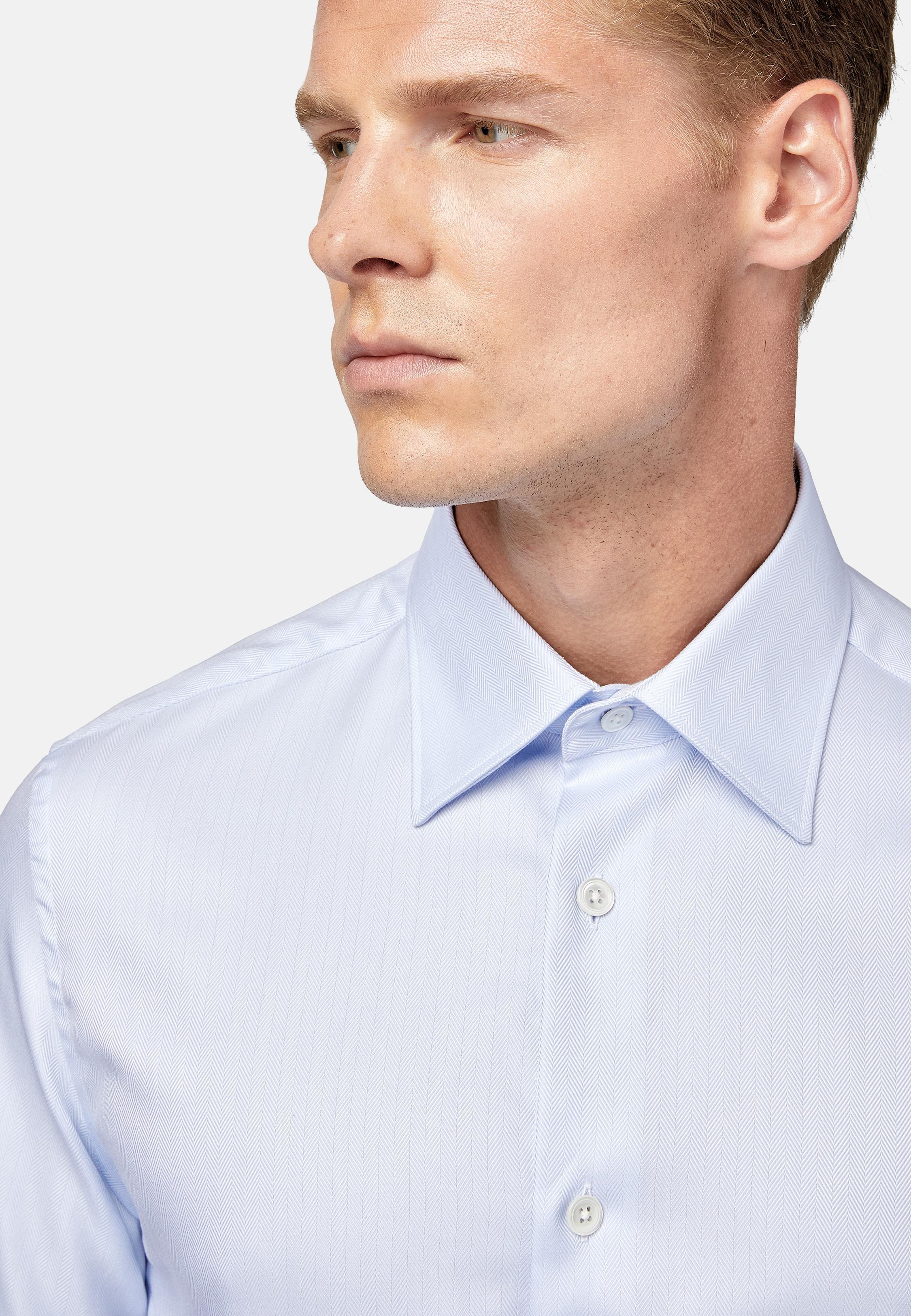 Blue Herringbone Cotton Shirt, Light Blue, large image number 5