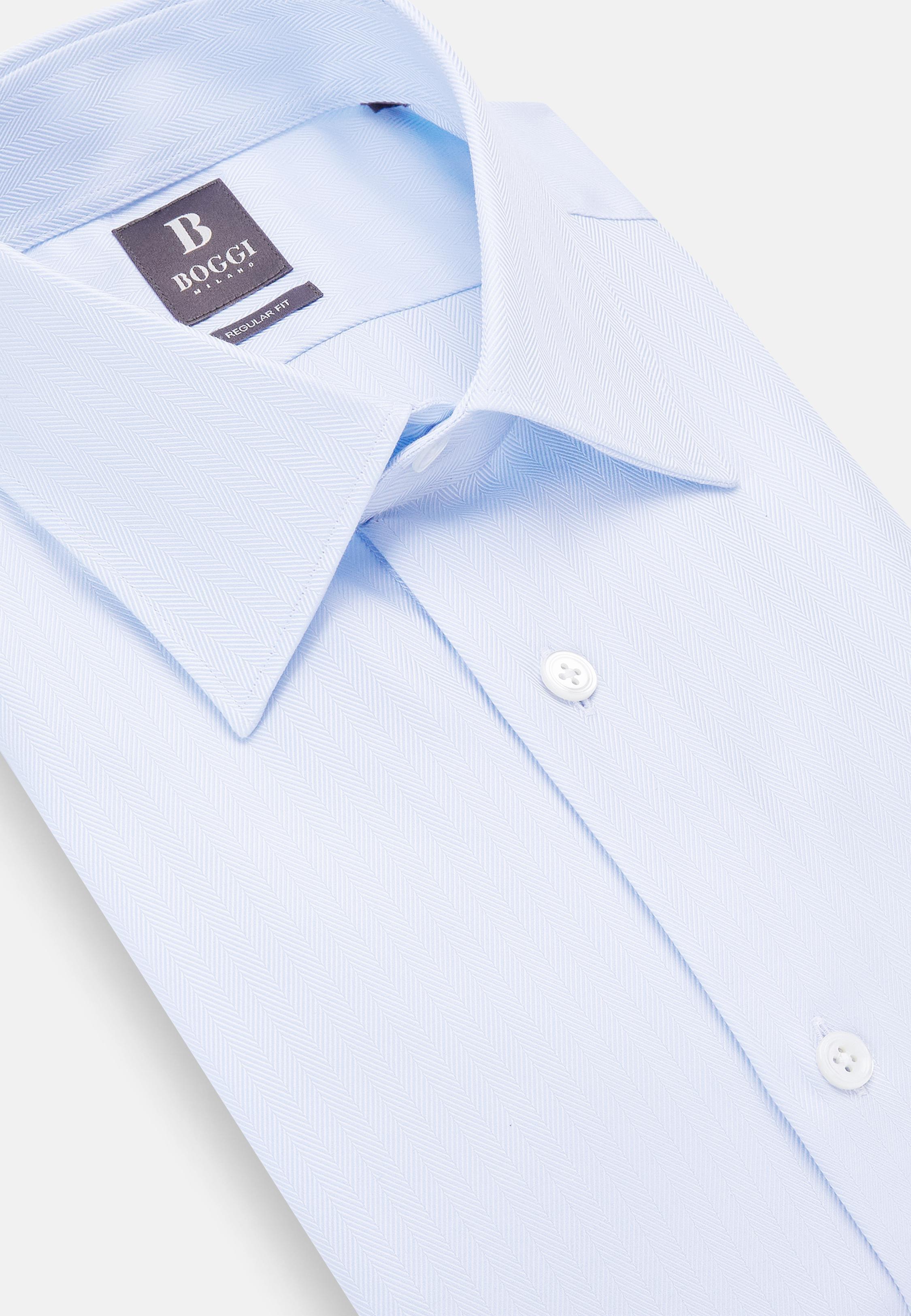 Blue Herringbone Cotton Shirt, Light Blue, large image number 6