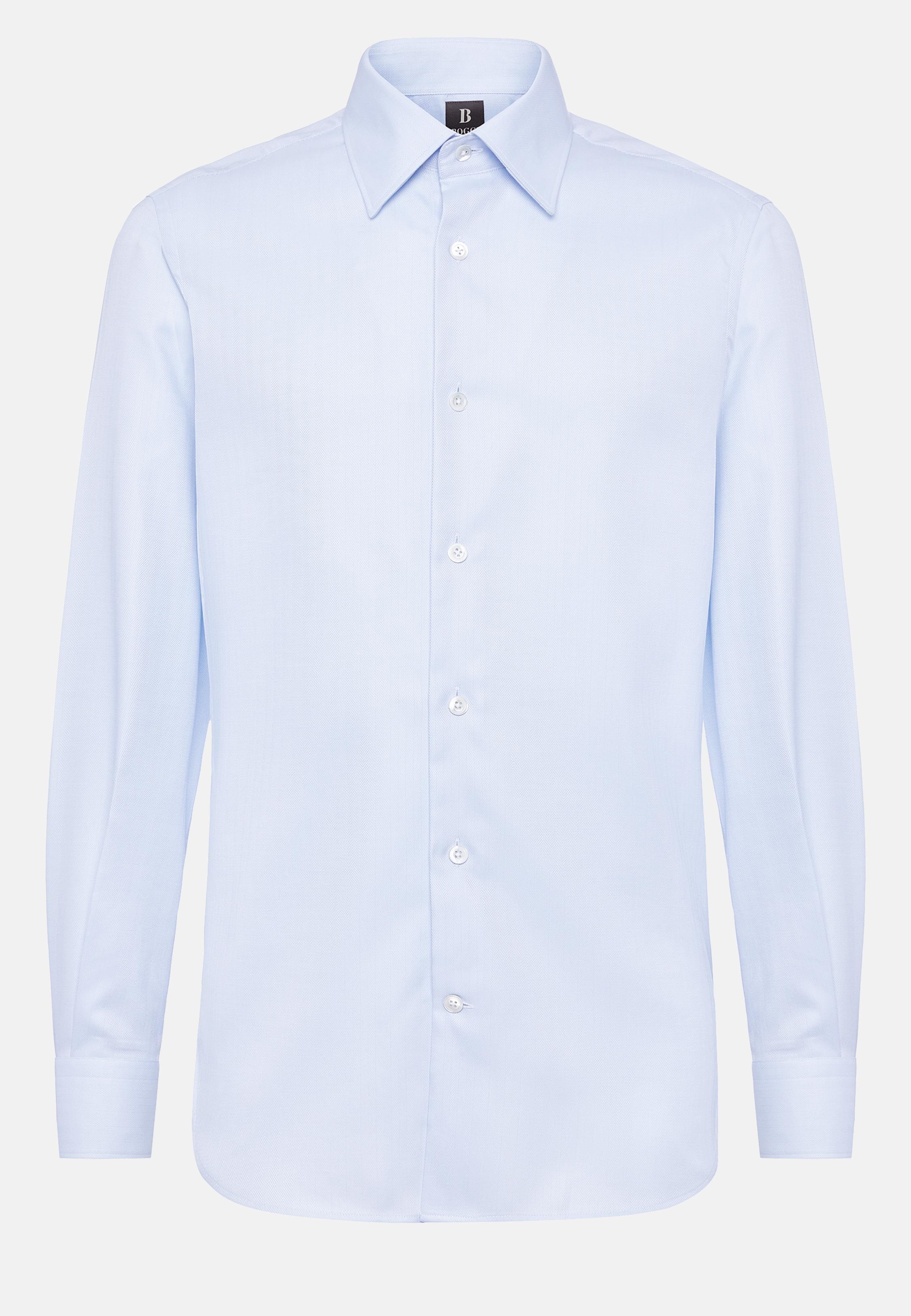 Blue Herringbone Cotton Shirt, Light Blue, large image number 7