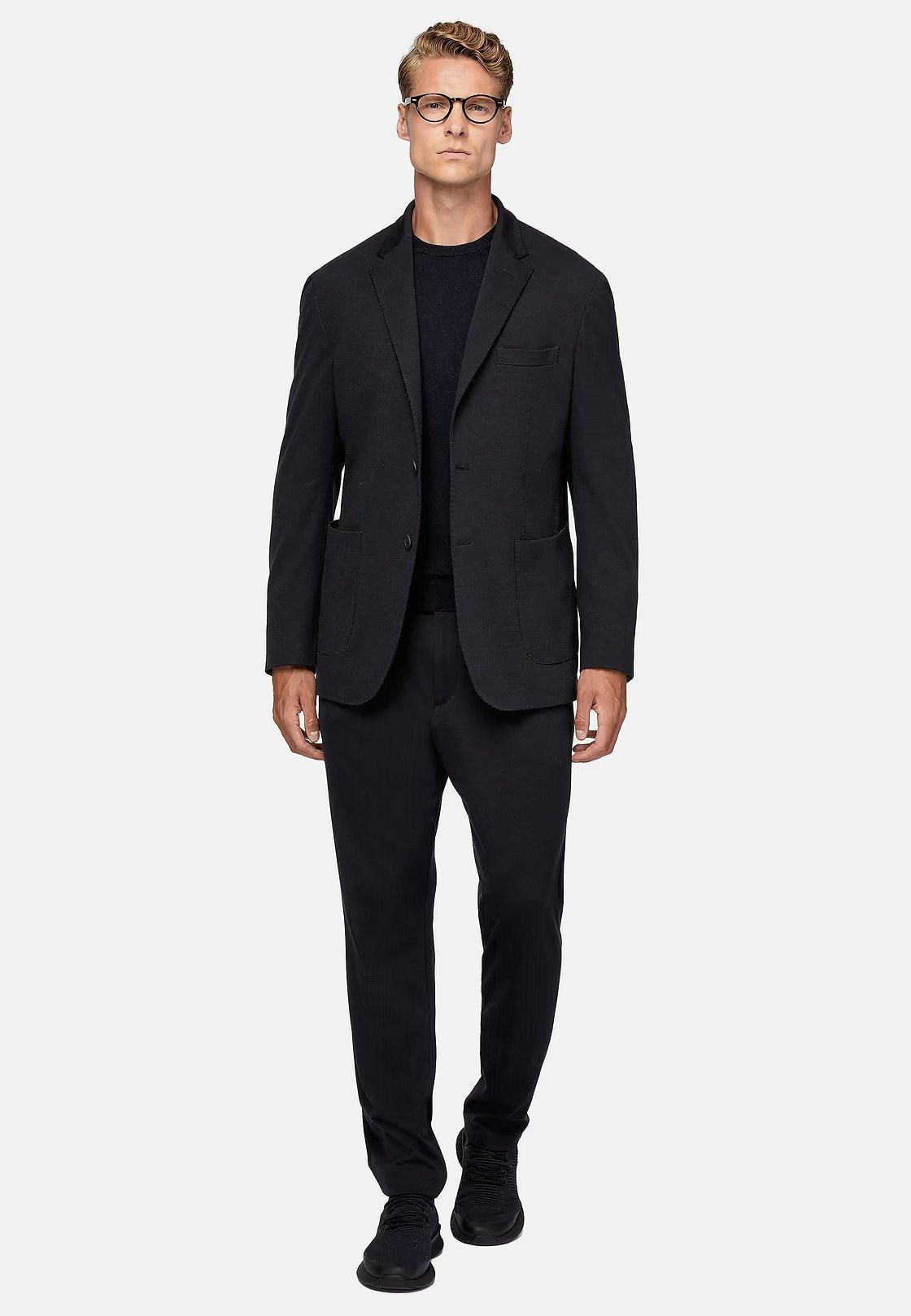 Navy Blue Textured Regular Jacket, , large image number 0