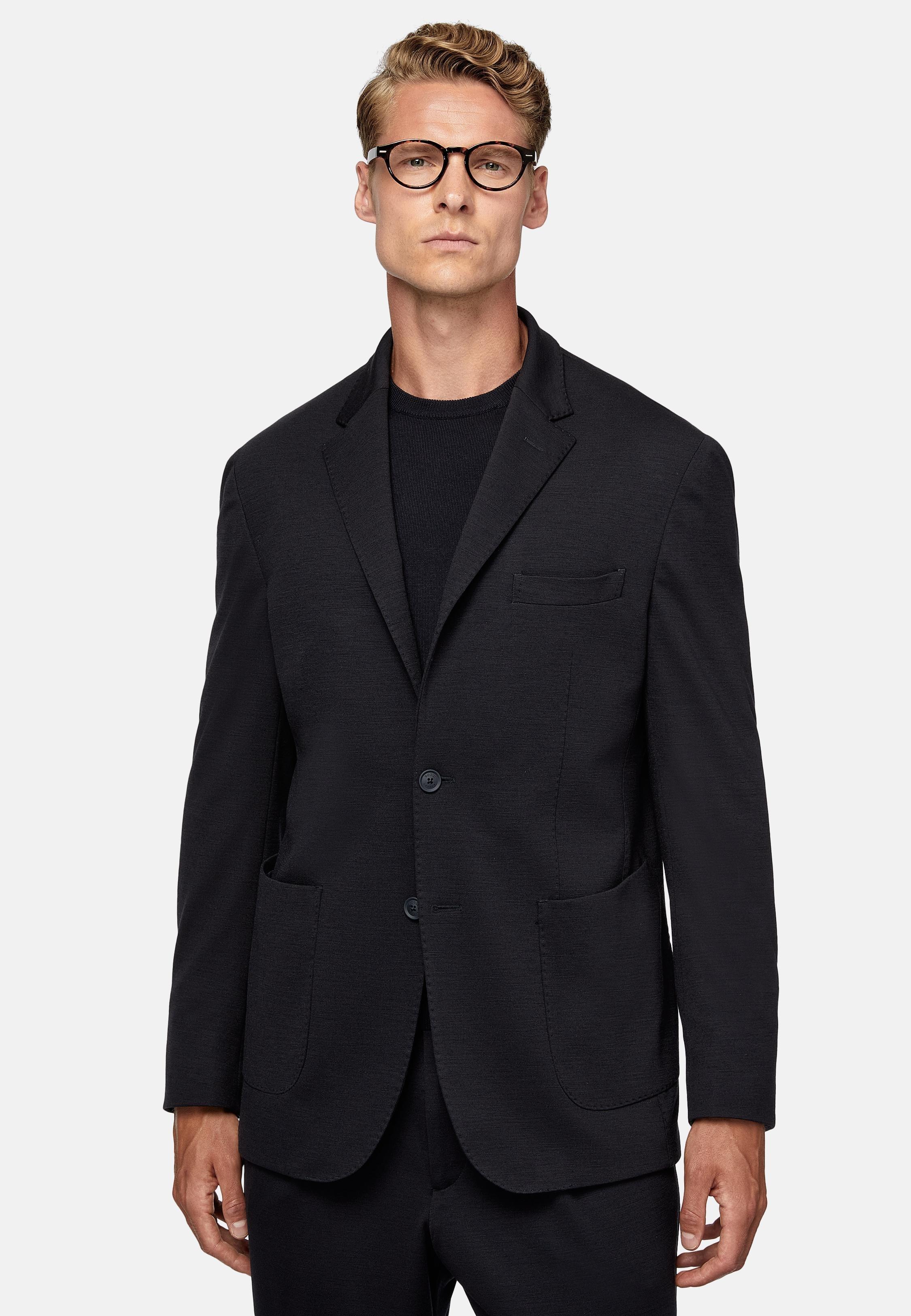 Navy Blue Textured Regular Jacket, , large image number 1
