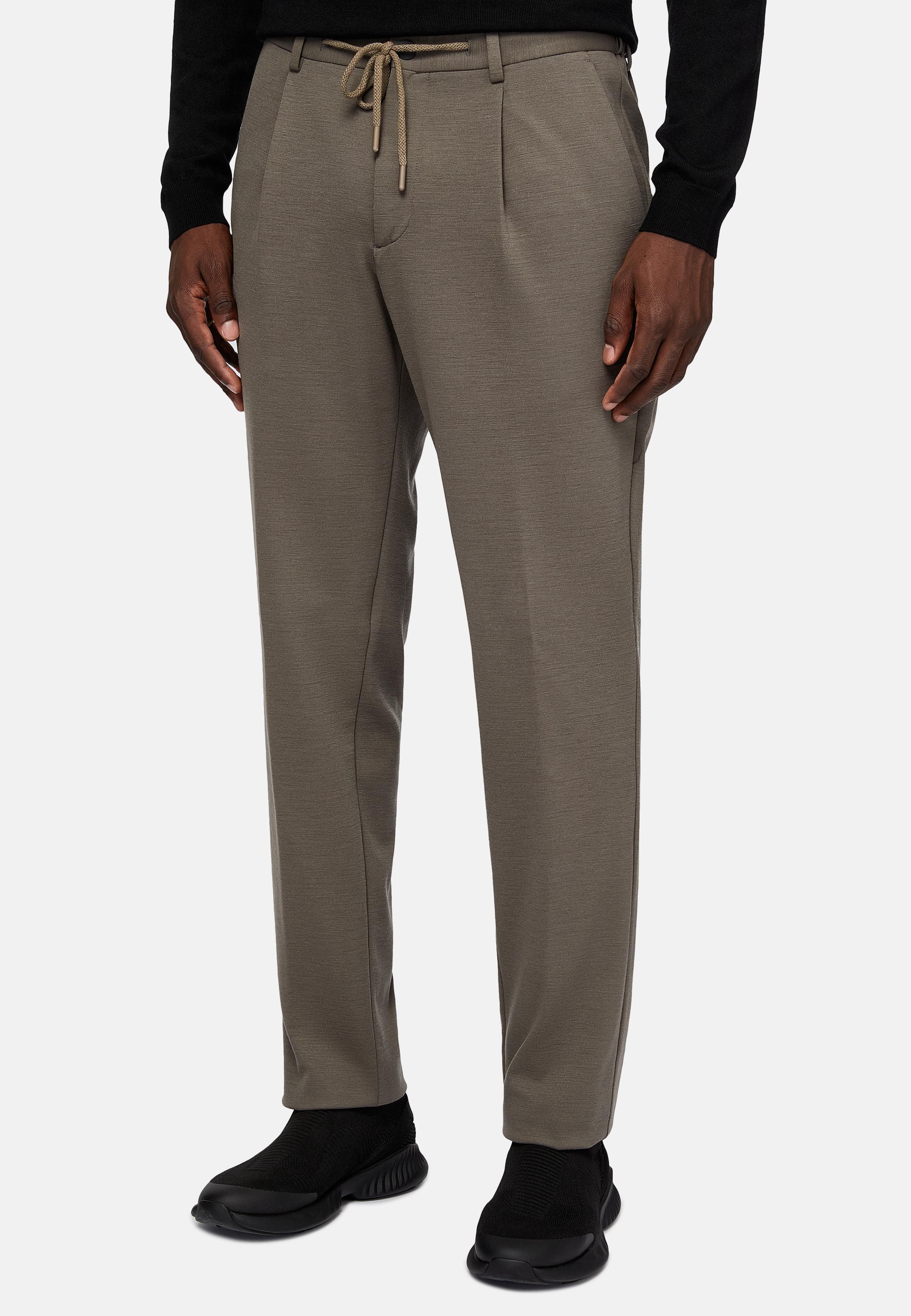 Brown Textured Casual Wool Trousers, , large image number 1