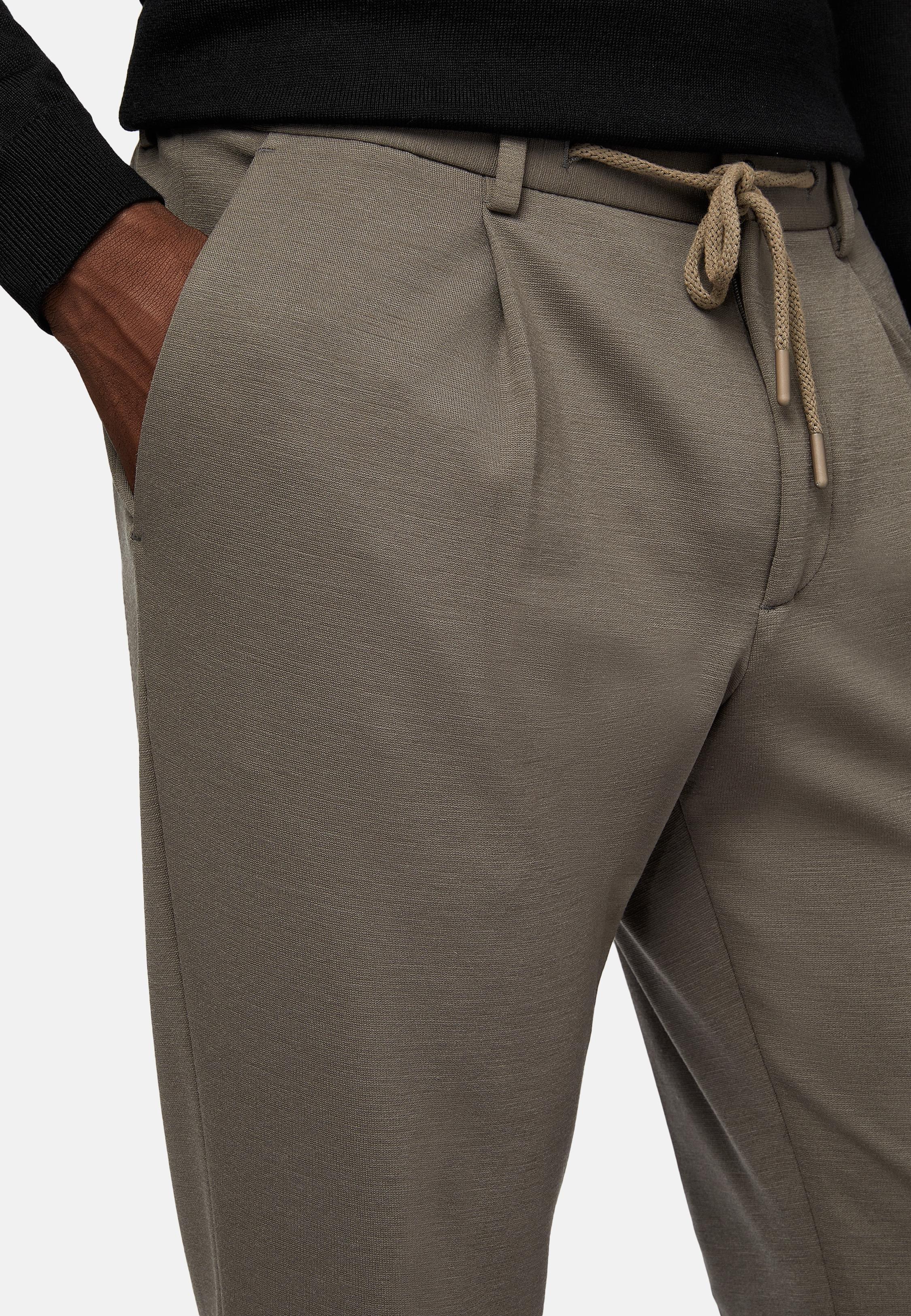 Brown Textured Casual Wool Trousers, , large image number 4