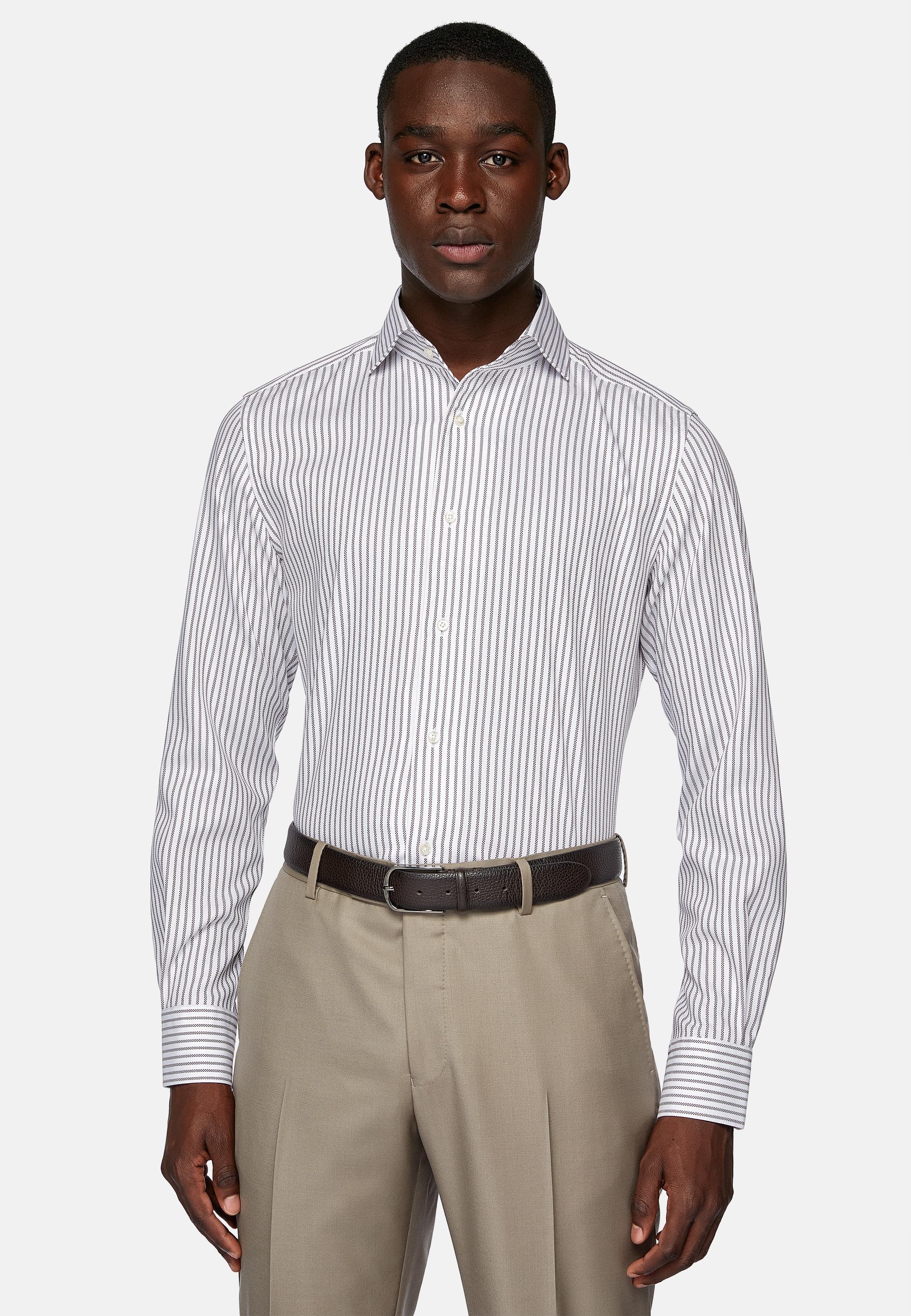 Brown Striped Dobby Cotton Shirt, , large image number 1