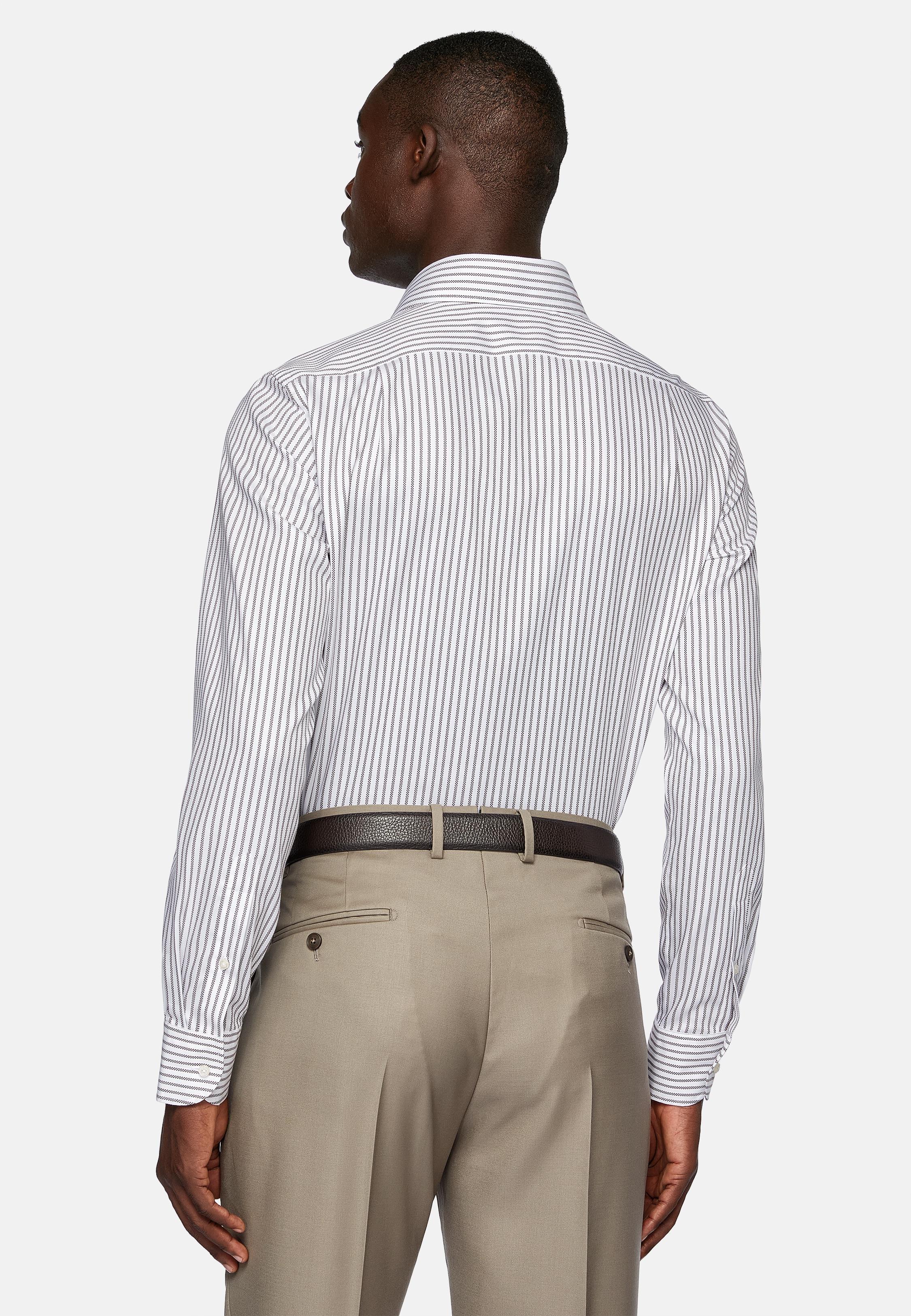 Brown Striped Dobby Cotton Shirt, , large image number 2