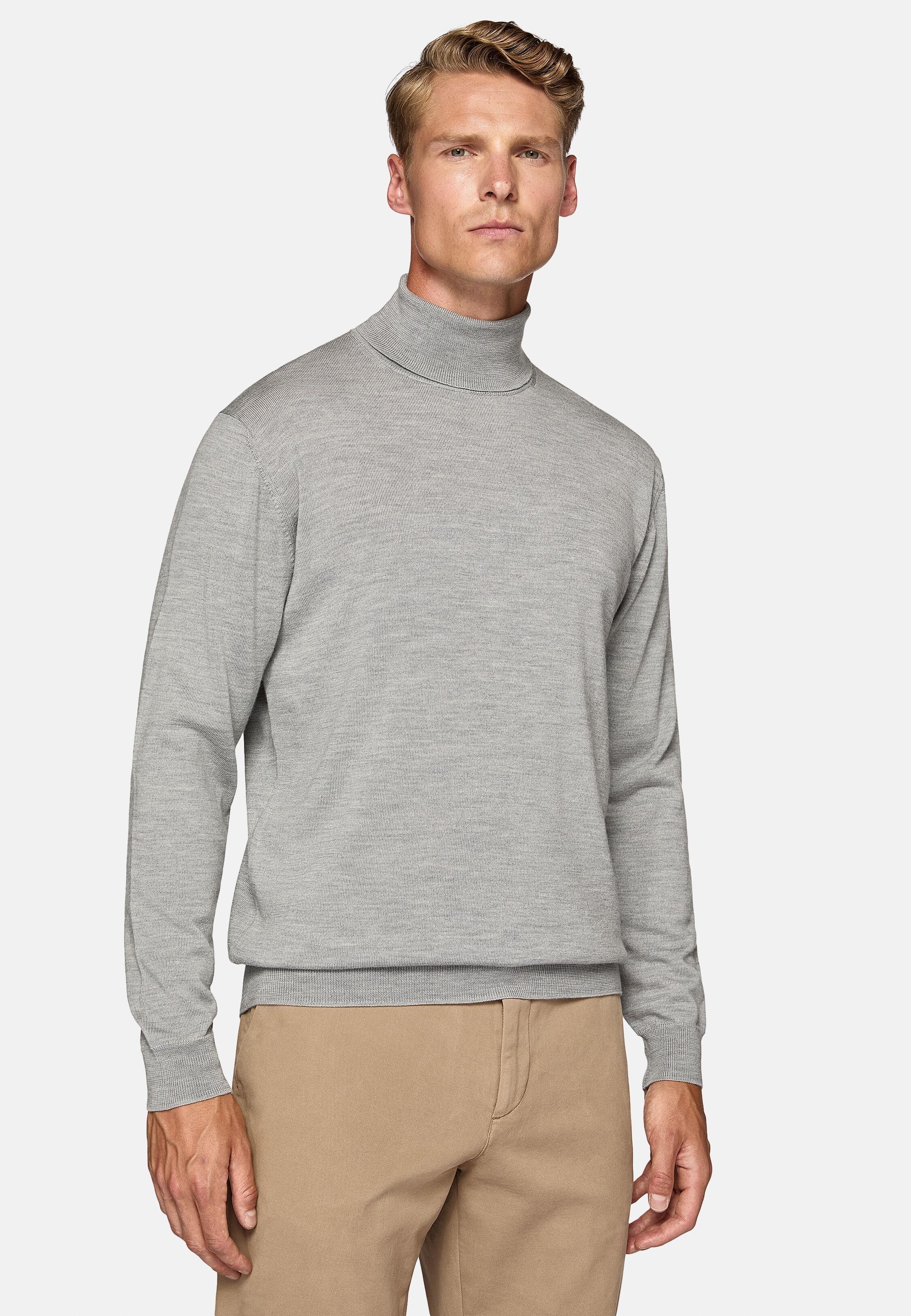 Grey Solid Merino Wool Jumper, Grey, large image number 1