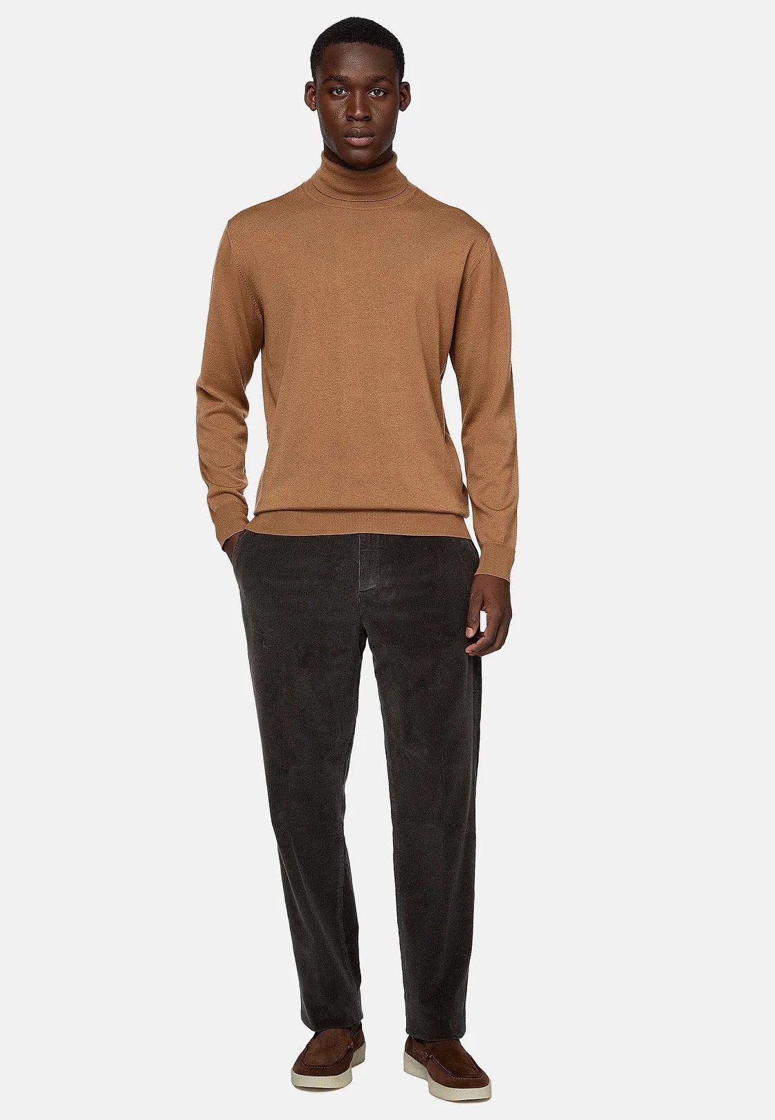 Brown Solid Long Turtleneck, , large image number 0