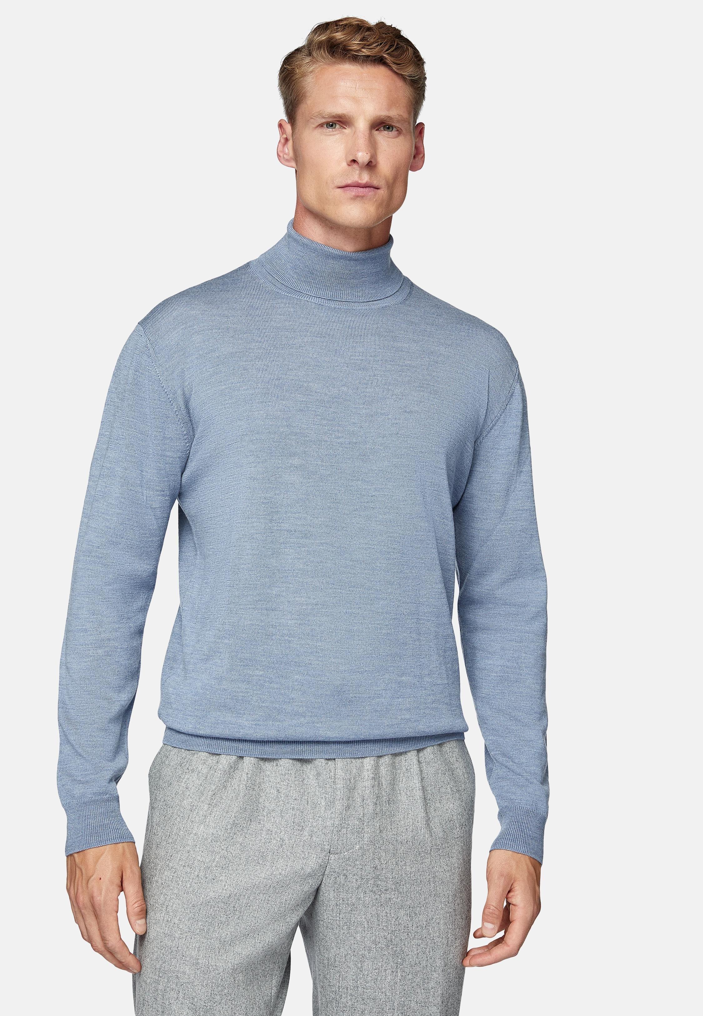 Blue Wool Polo Neck Jumper, , large image number 1