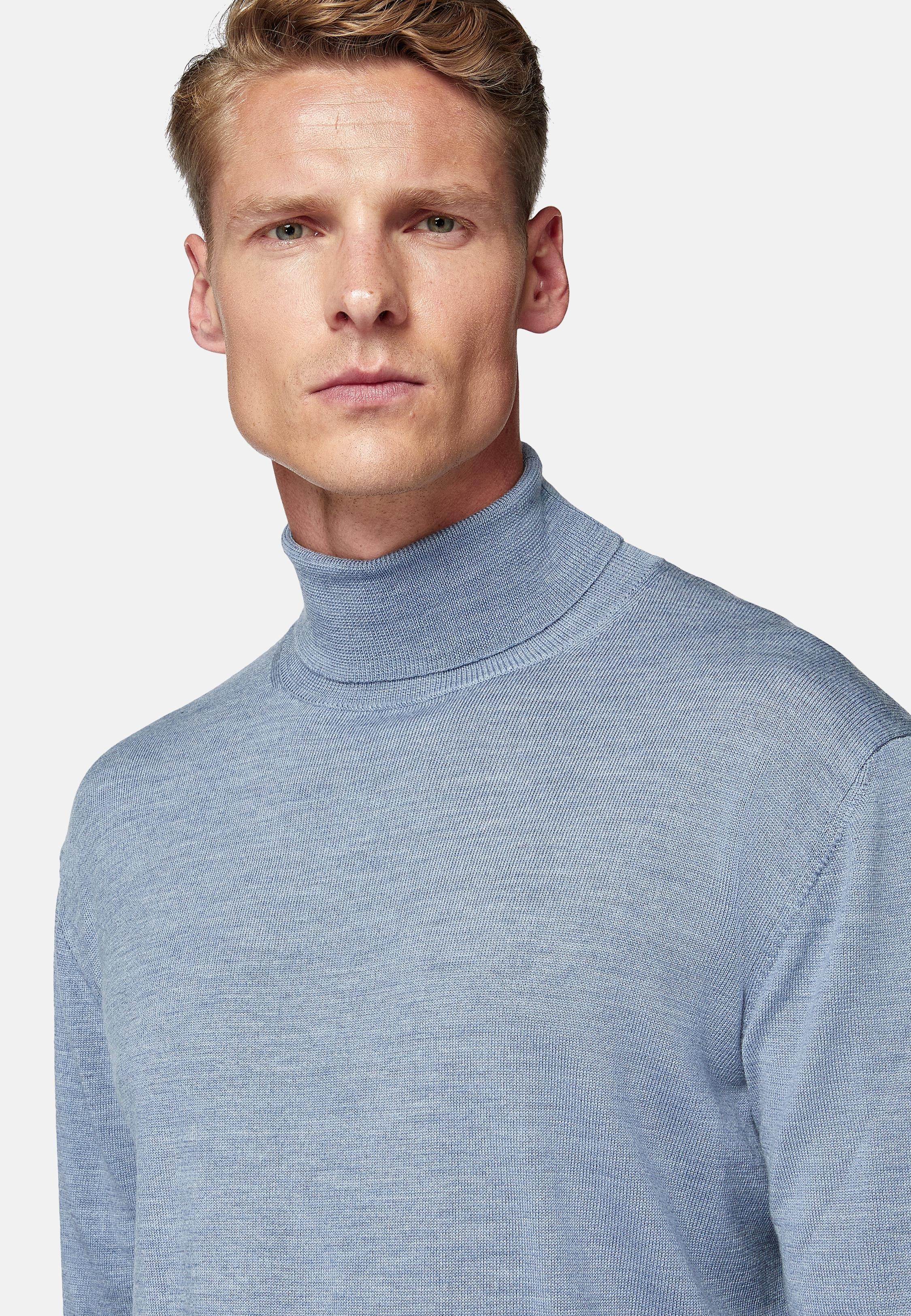 Blue Wool Polo Neck Jumper, , large image number 3