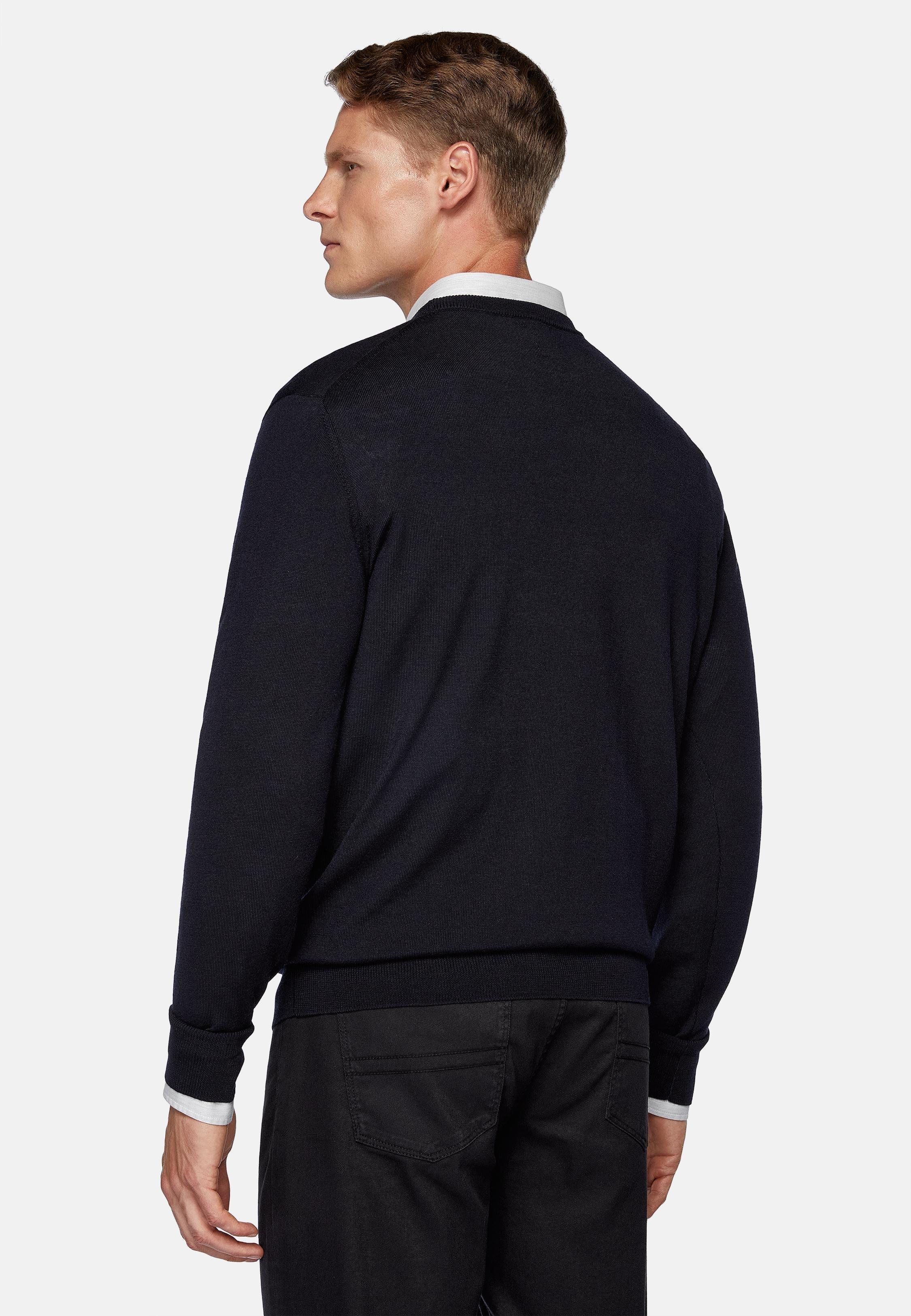 Navy Merino Wool Crew Neck Jumper, , large image number 1