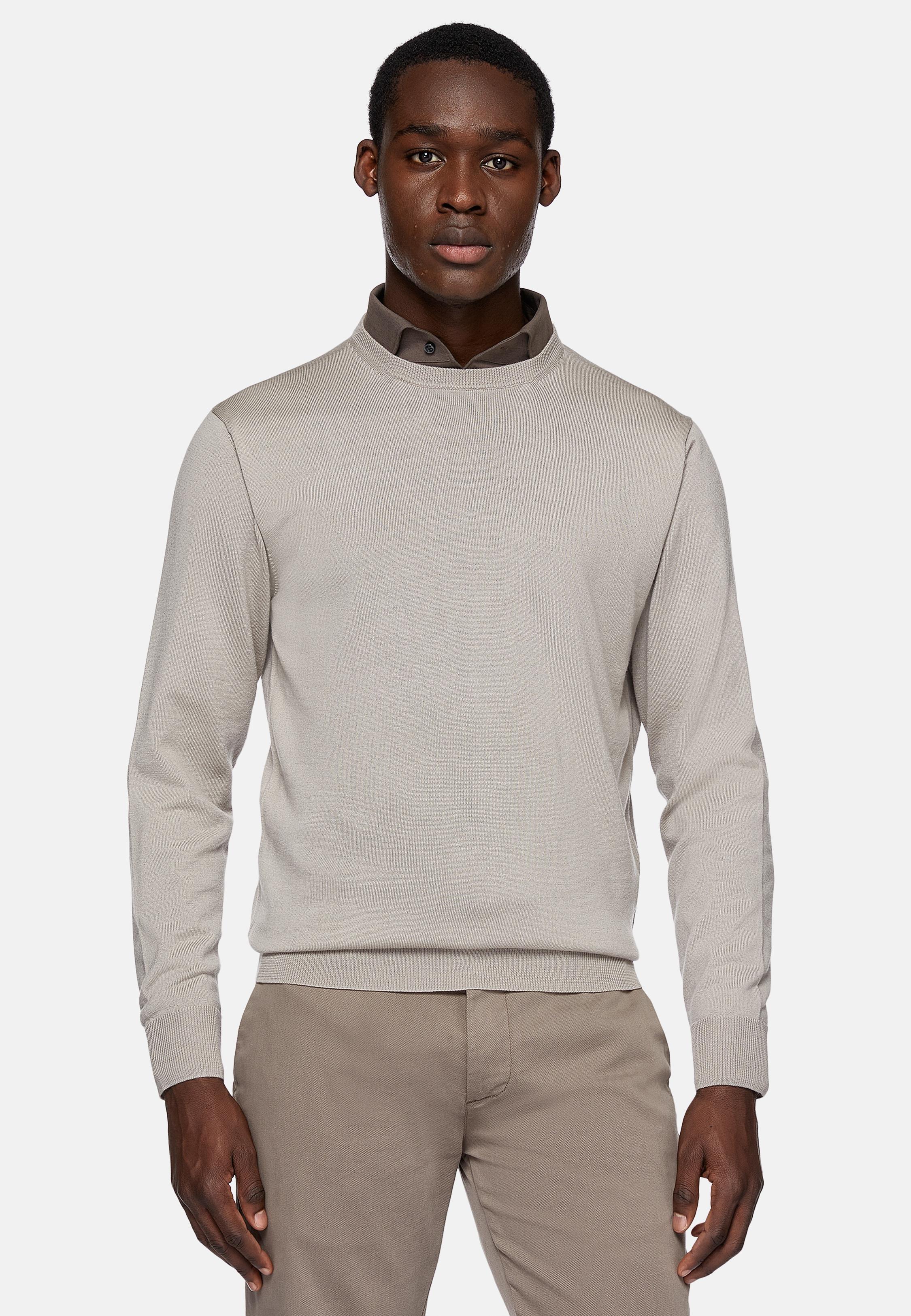 Beige Merino Wool Crew Neck Jumper, , large image number 0