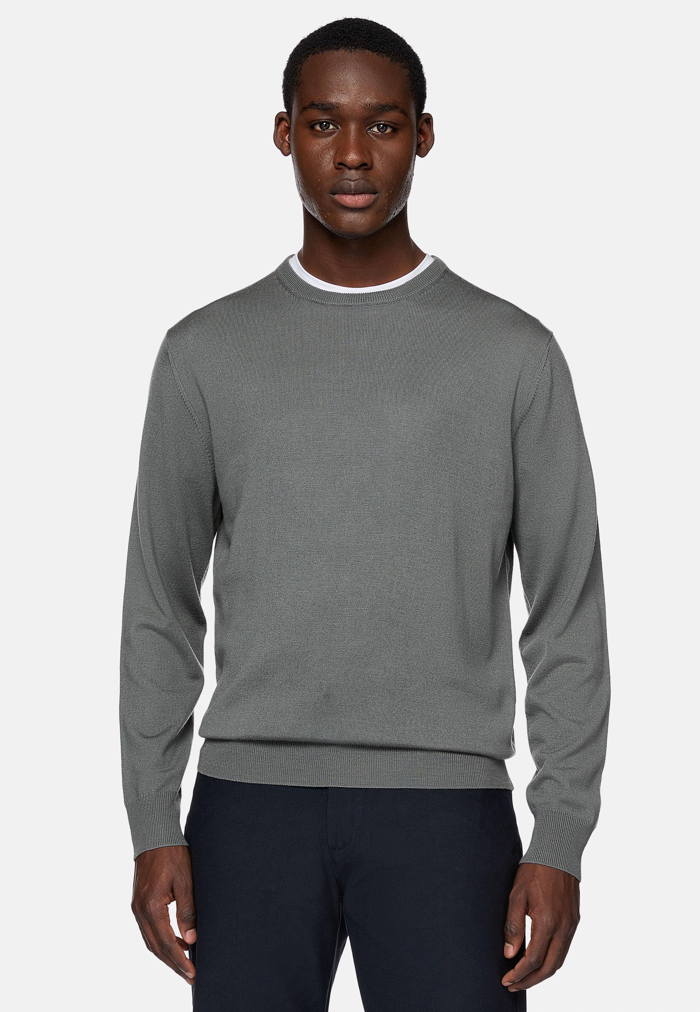 Green Merino Wool Crew Neck Jumper, Green, large image number 0