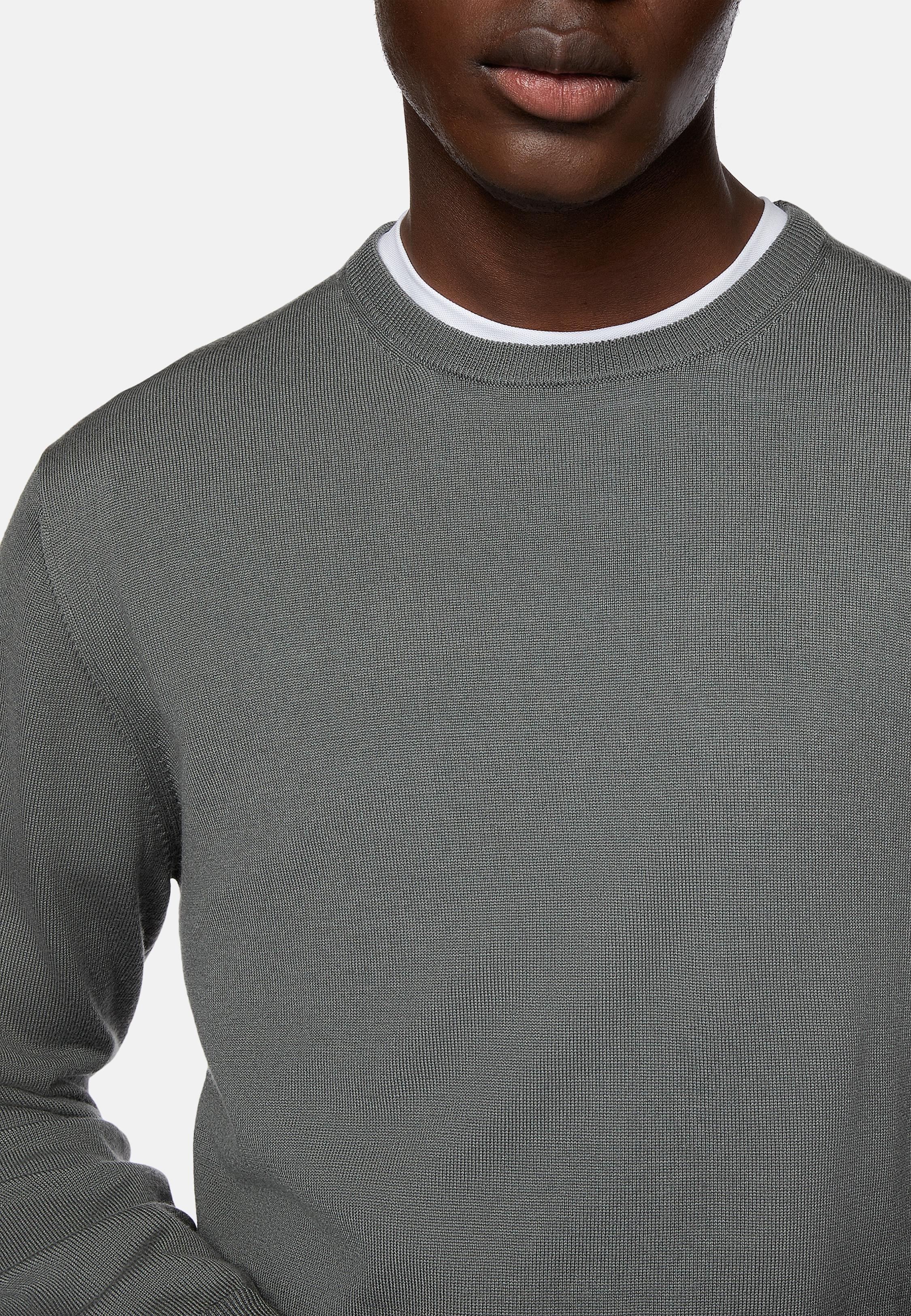 Green Merino Wool Crew Neck Jumper, Green, large image number 1