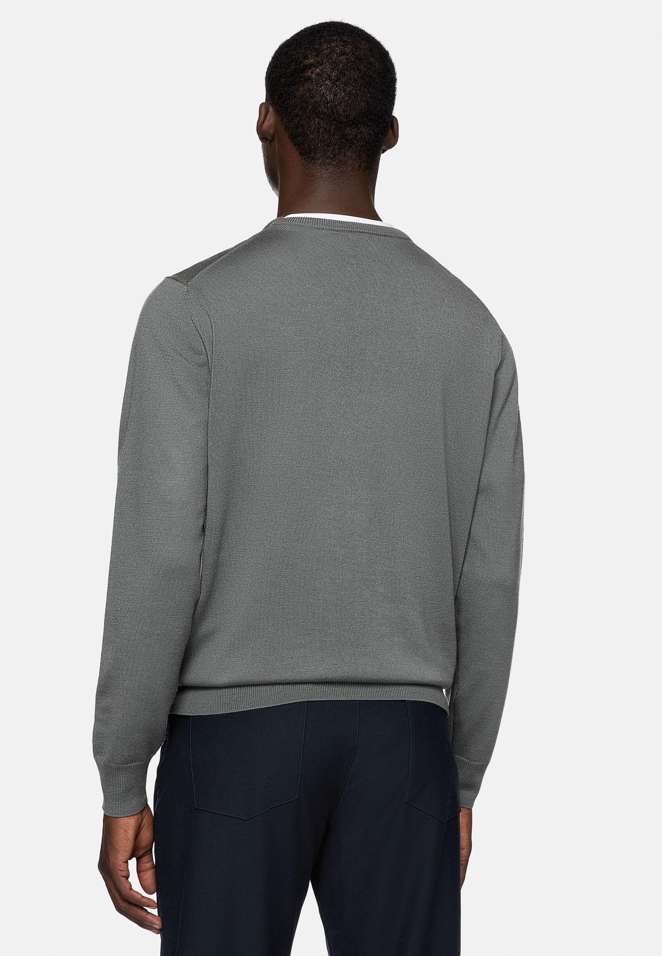 Green Merino Wool Crew Neck Jumper, Green, large image number 2