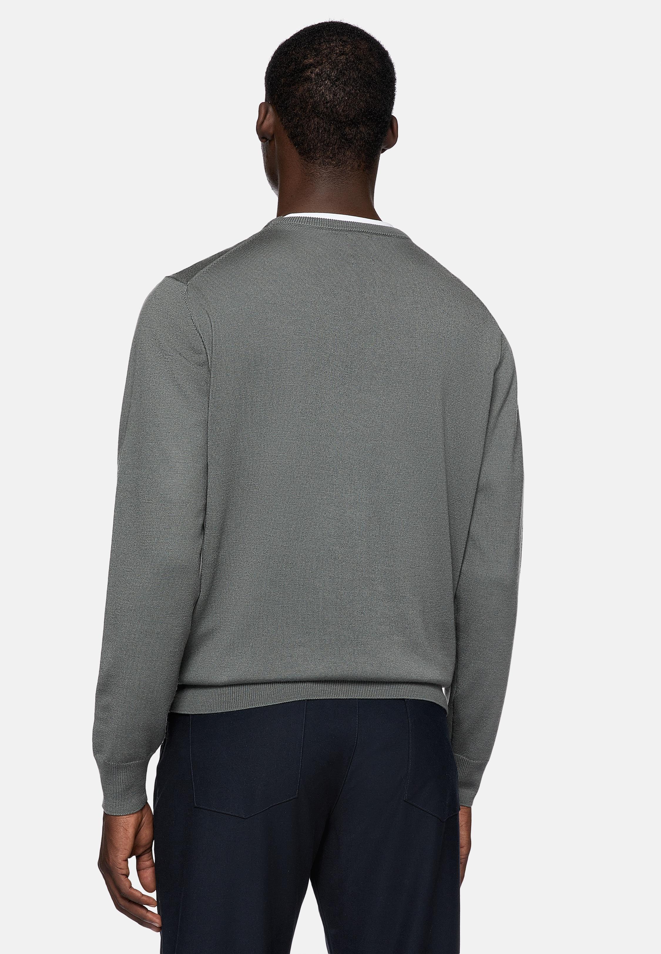 Green Merino Wool Crew Neck Jumper, Green, large image number 3