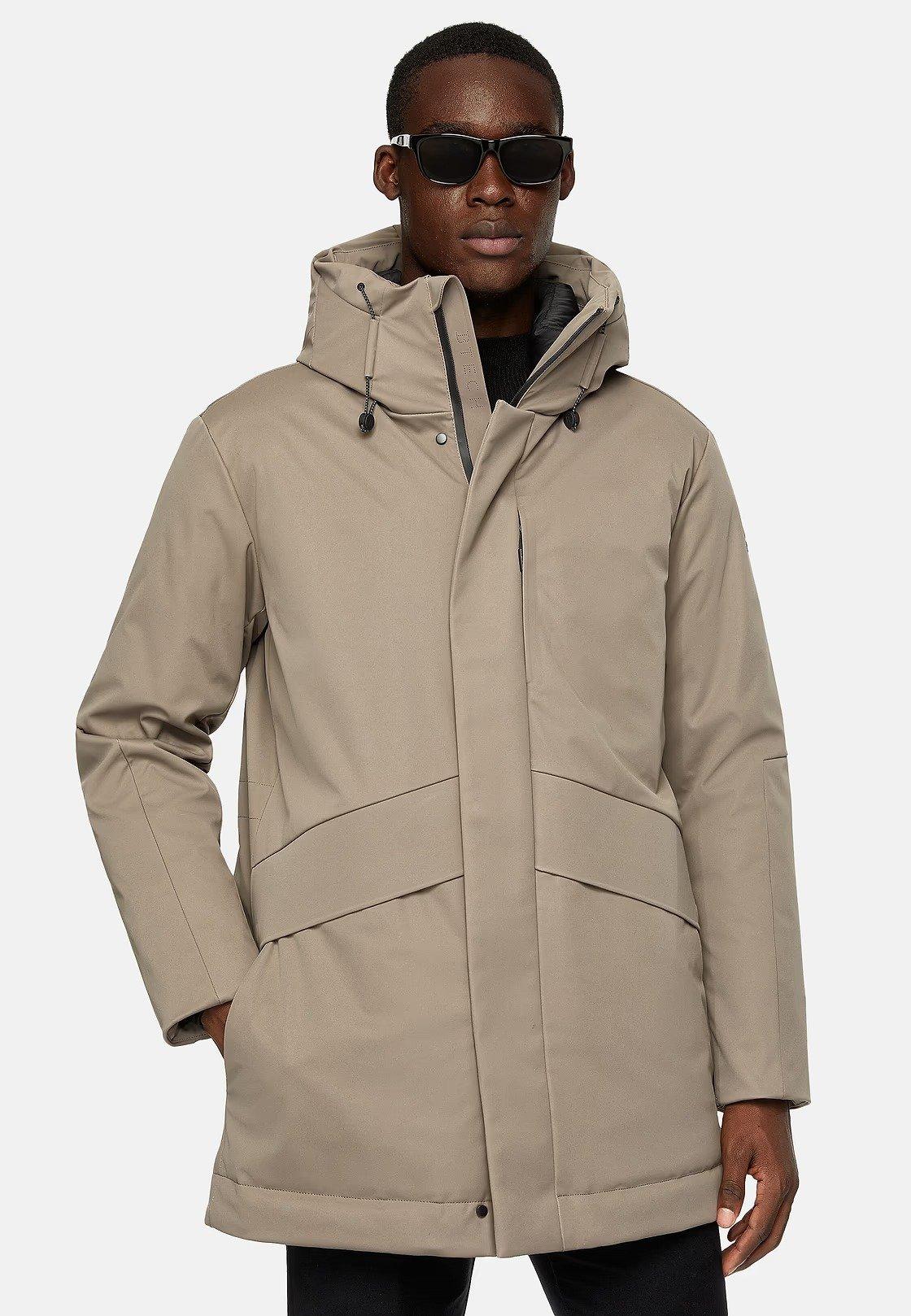 Beige Solid Long Jacket, Taupe, large image number 0