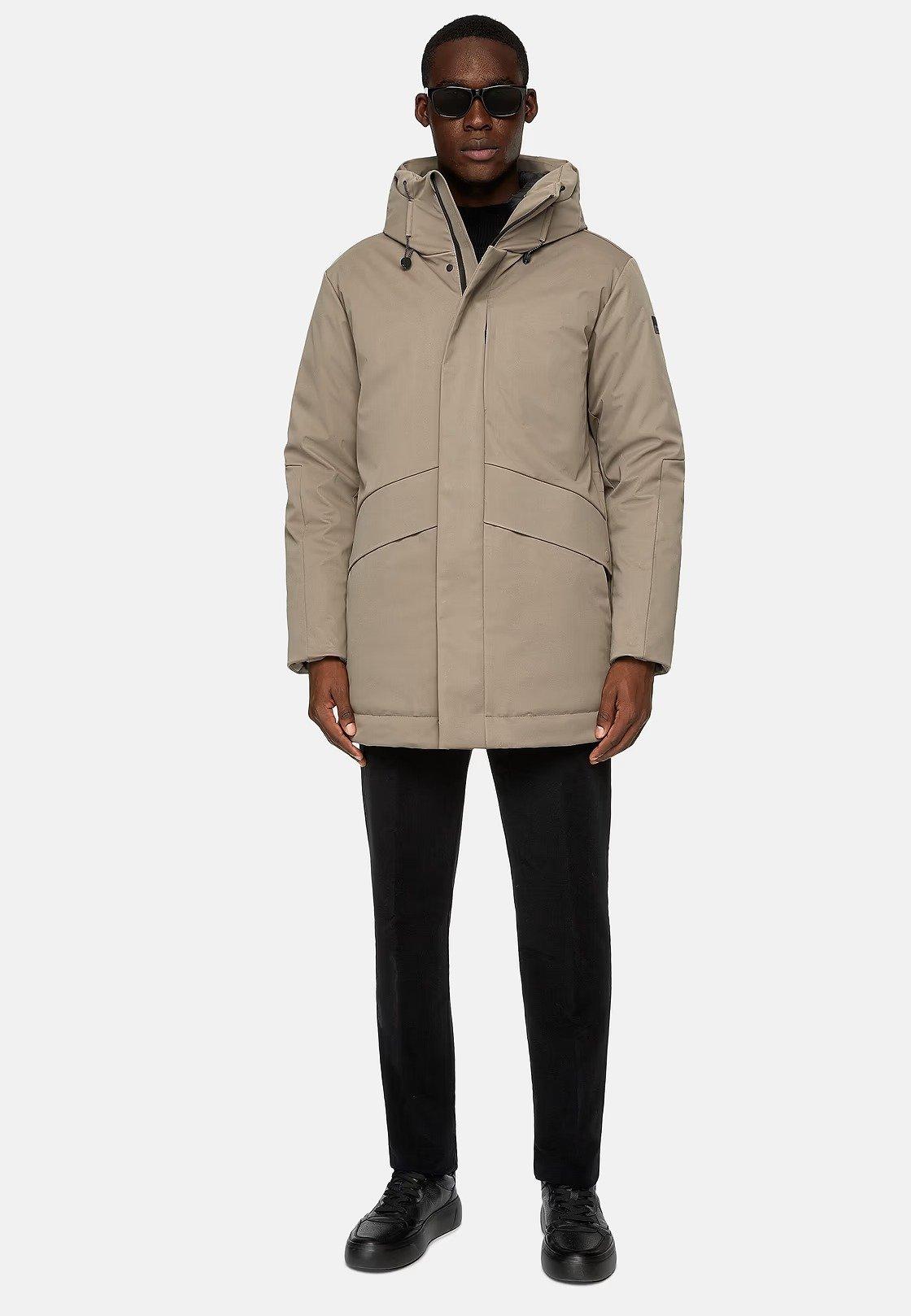 Beige Solid Long Jacket, Taupe, large image number 1