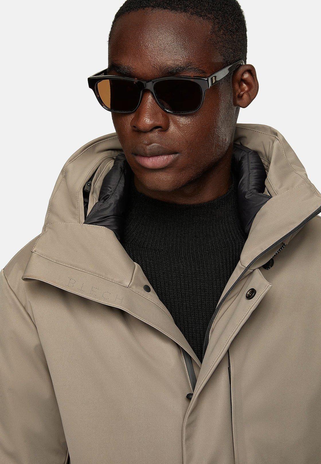 Beige Solid Long Jacket, Taupe, large image number 2