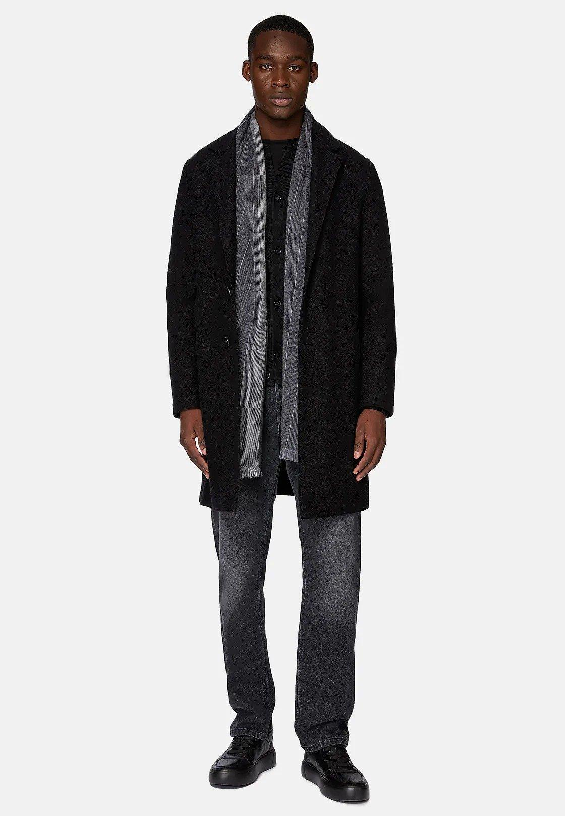 Black Solid Long Wool Coat, , large image number 0