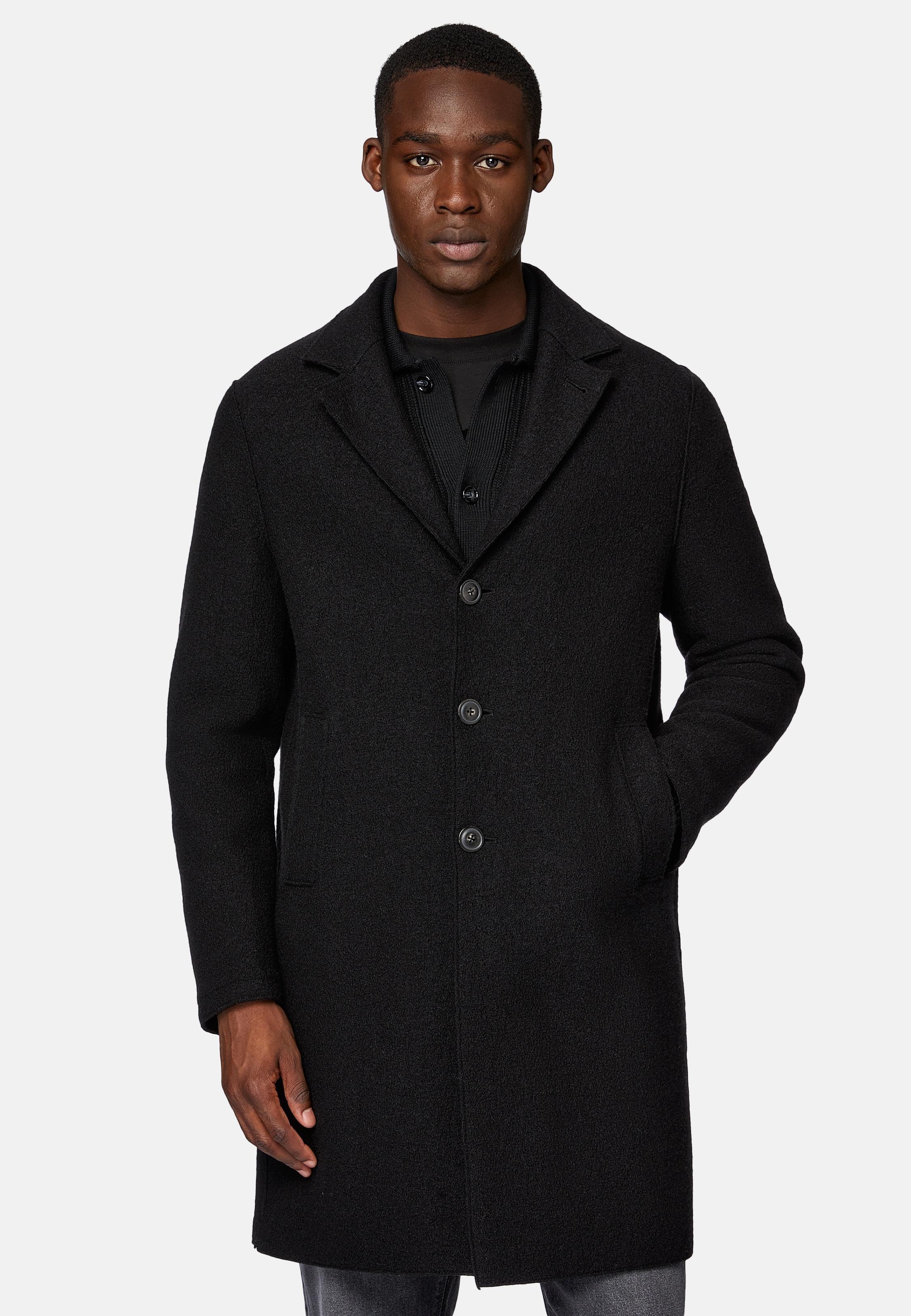 Black Solid Long Wool Coat, , large image number 1