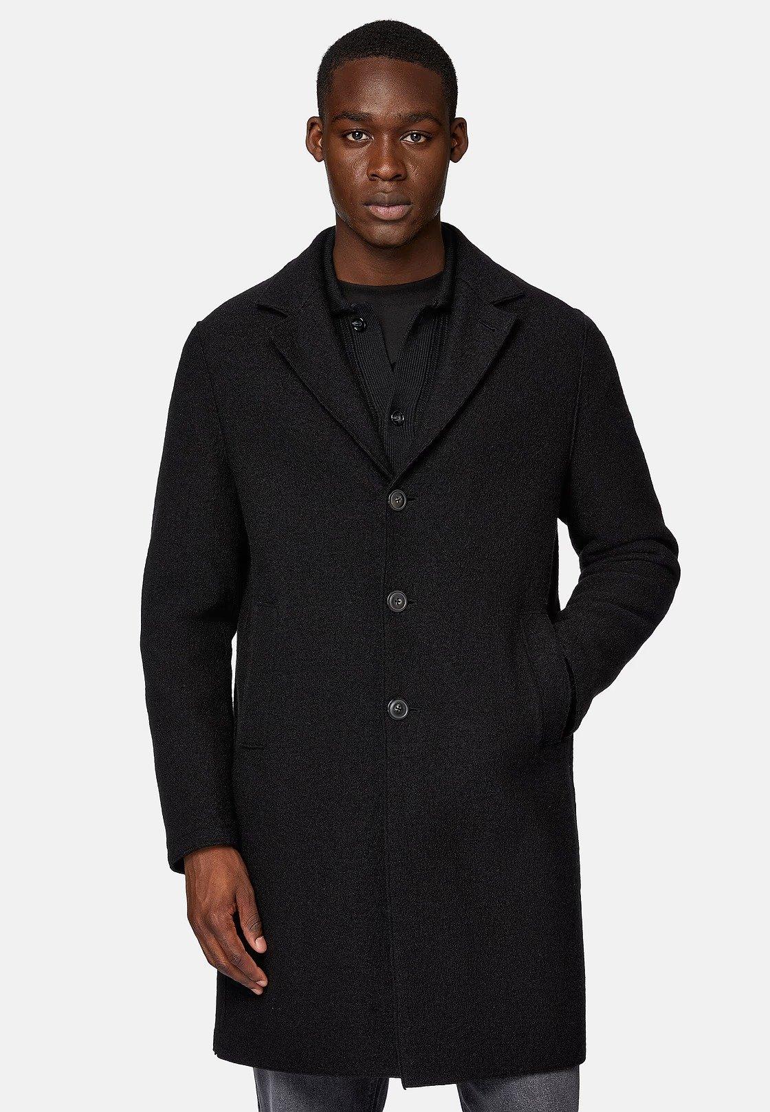 Black Solid Long Wool Coat, , large image number 2